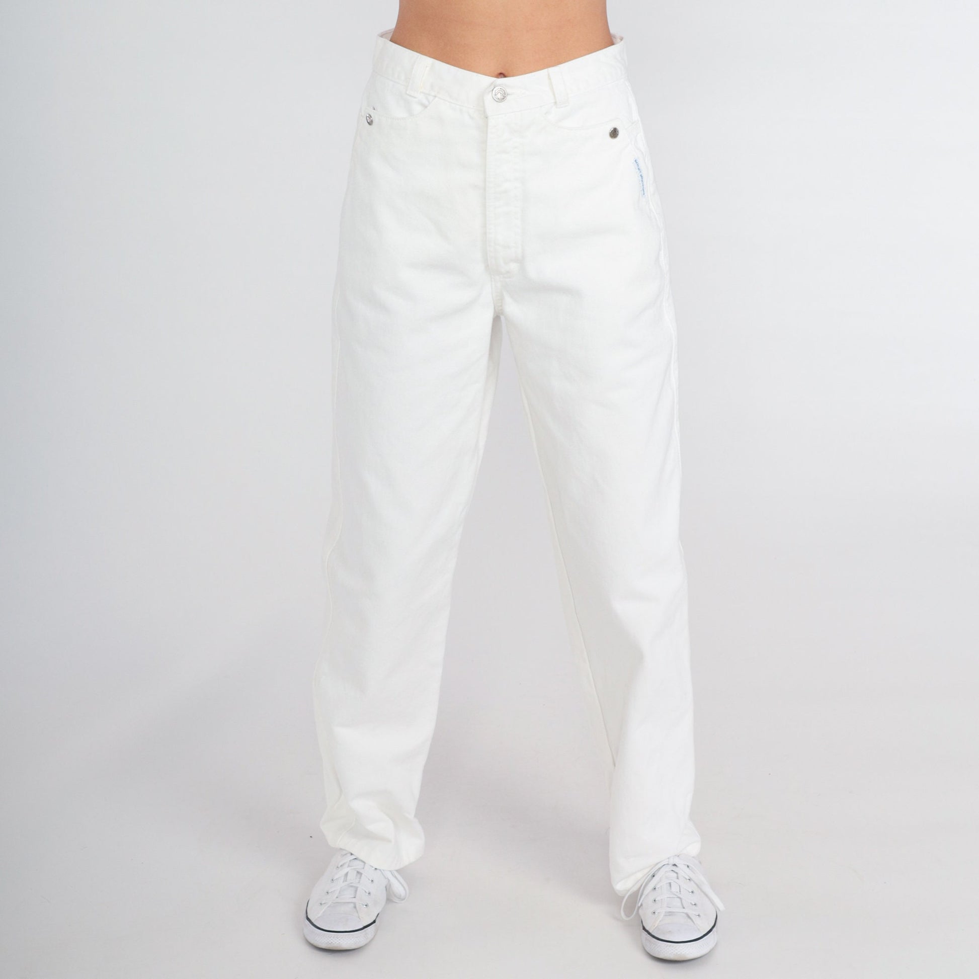 90s White Denim Jeans High Waist Straight Leg Cotton Extra Small