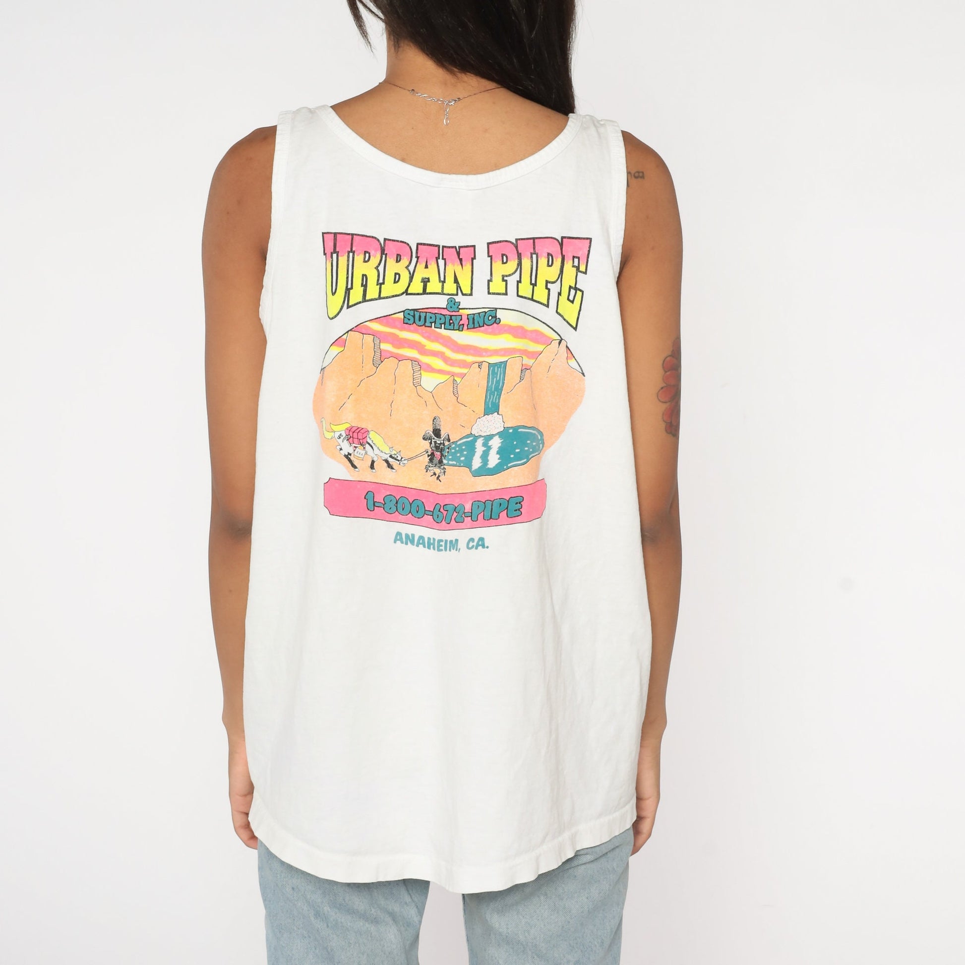 90s Urban Pipe & Supply Graphic Tank Top White Cotton Extra Large