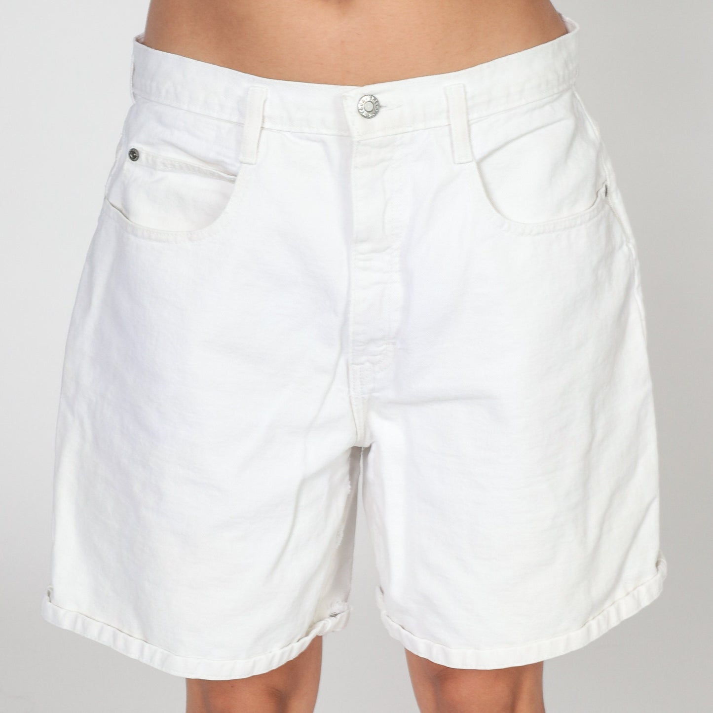 Y2K White High-Waisted Denim Shorts Cotton Jean Bermuda Large L
