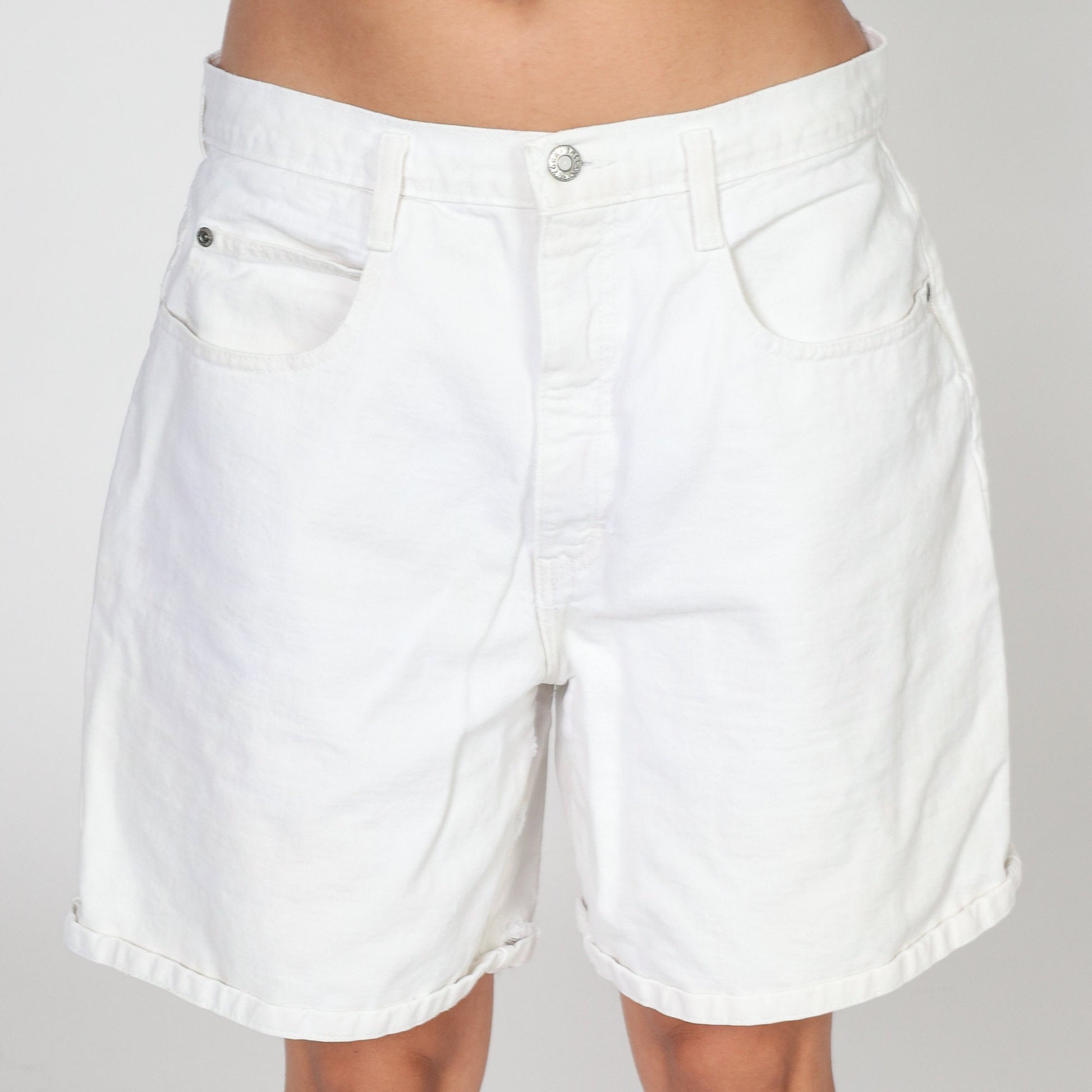 Y2K White High-Waisted Denim Shorts Cotton Jean Bermuda Large L