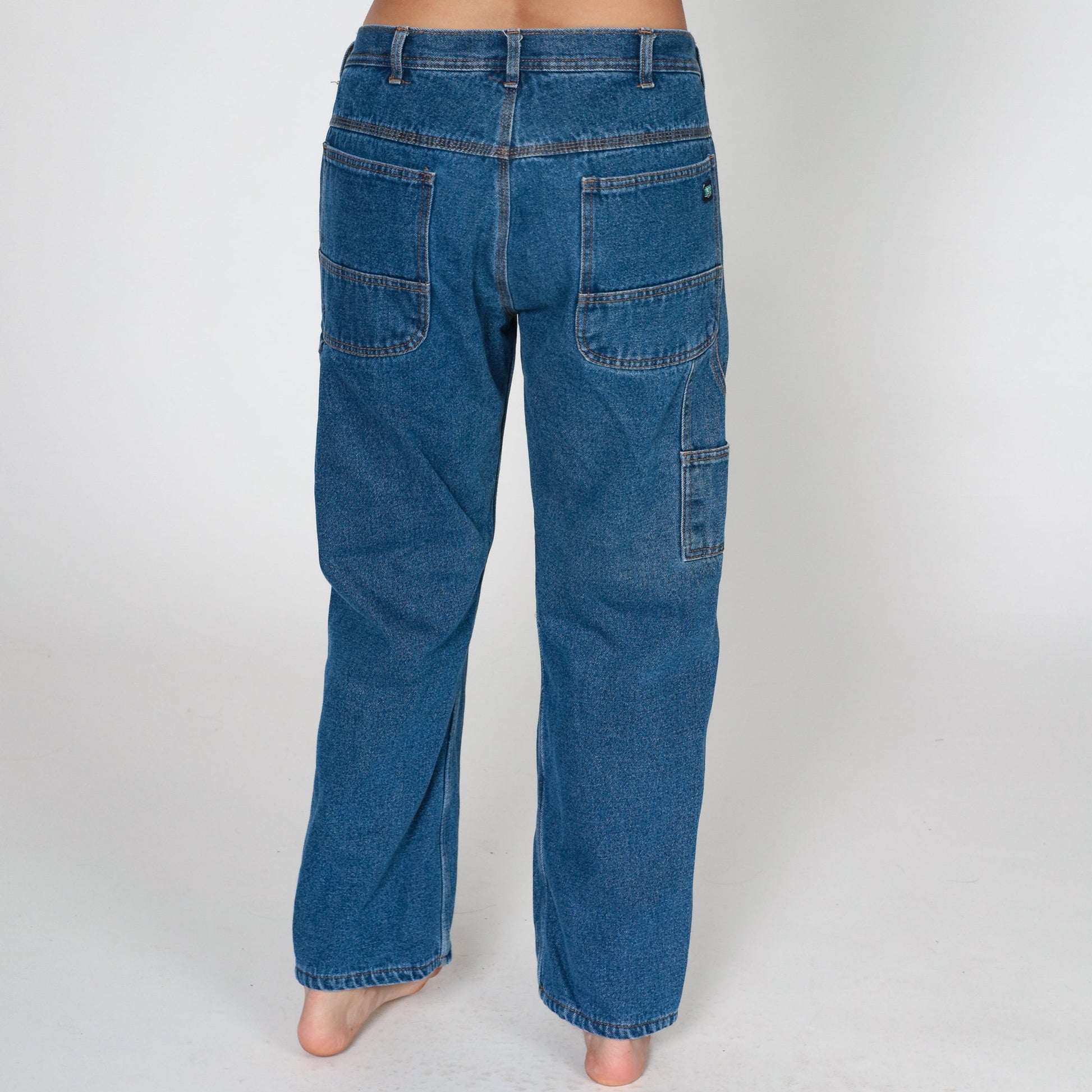 00s Key Carpenter Jeans Blue Denim Fleece Lined Straight Leg Workwear 36x30