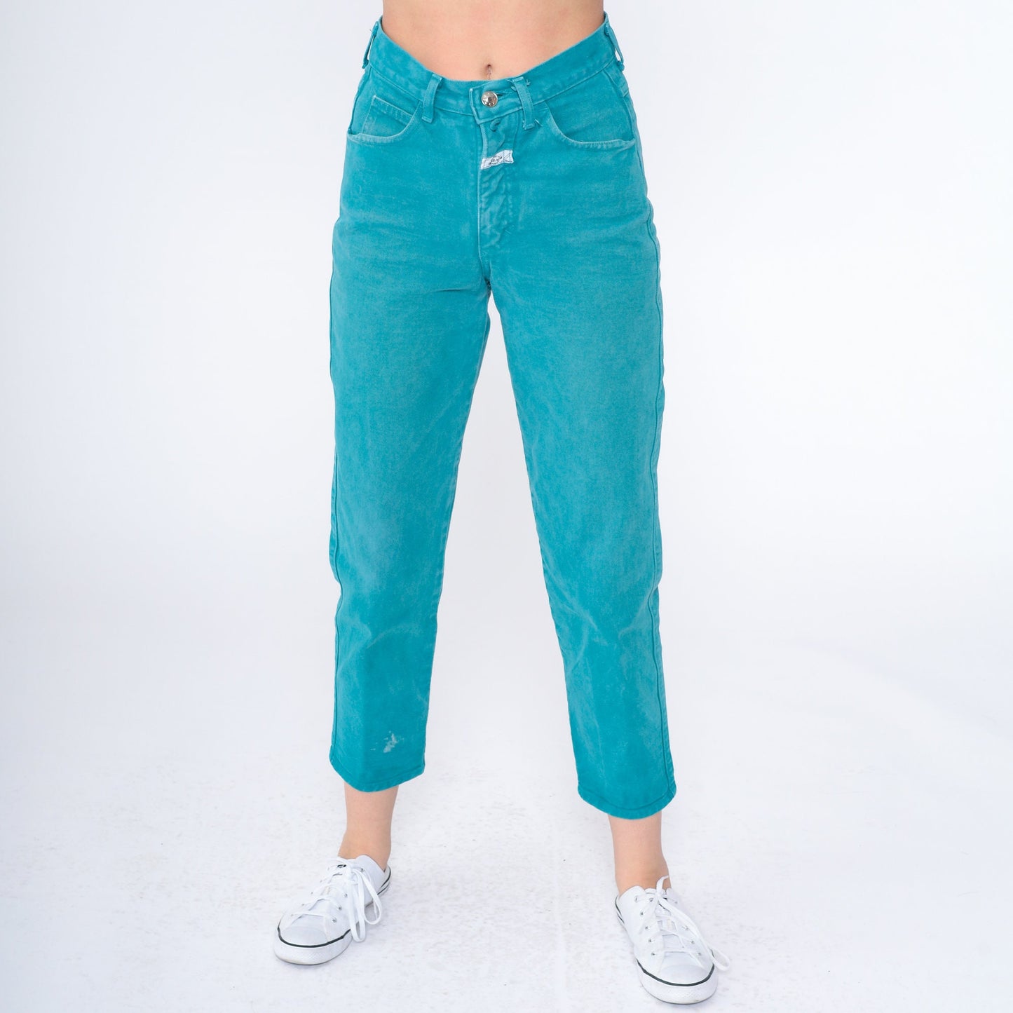 90s Girbaud Teal High-Waist Slim Tapered Ankle Jeans Extra Small XS