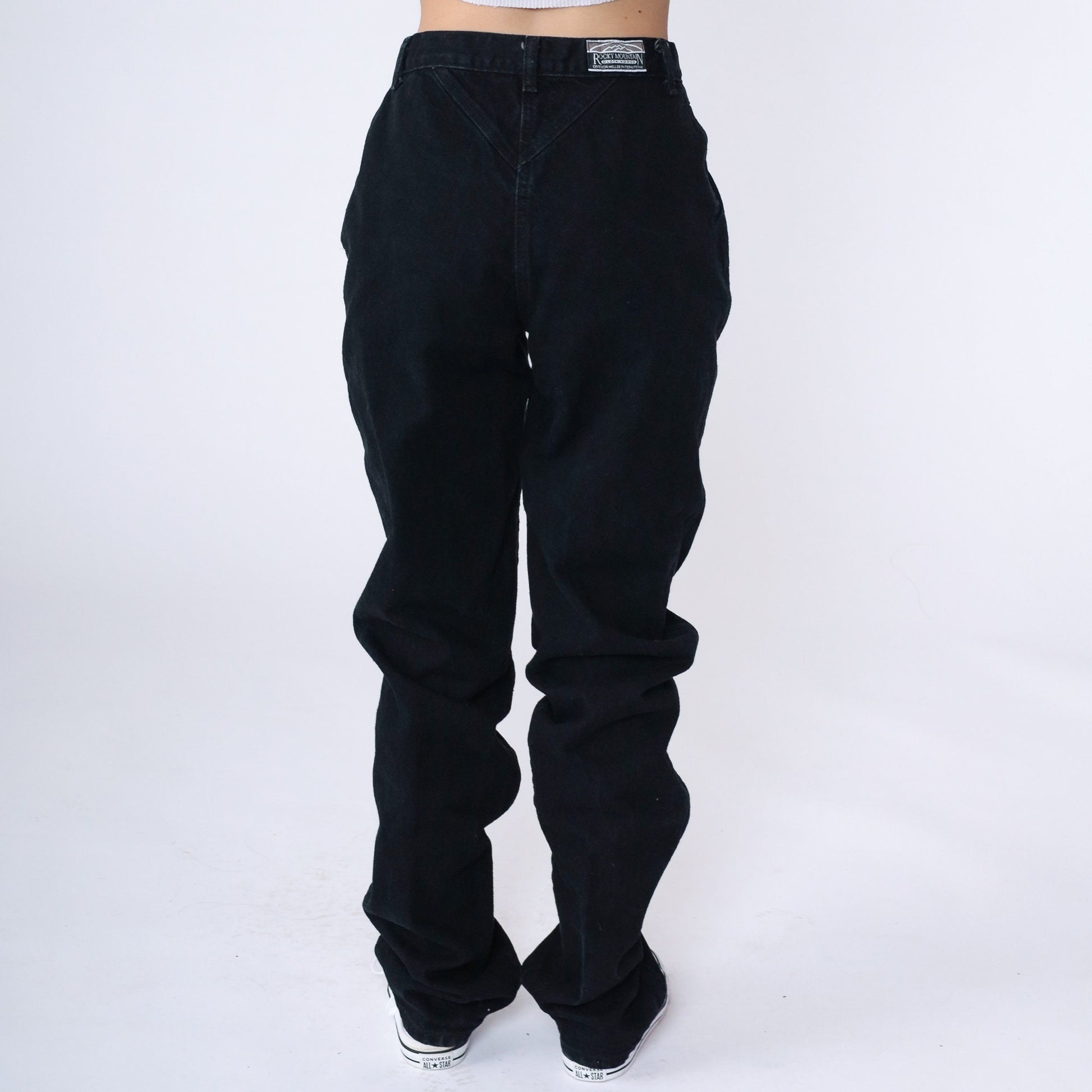 90s Rocky Mountain Black Denim High Waisted Jeans Tapered Leg Small