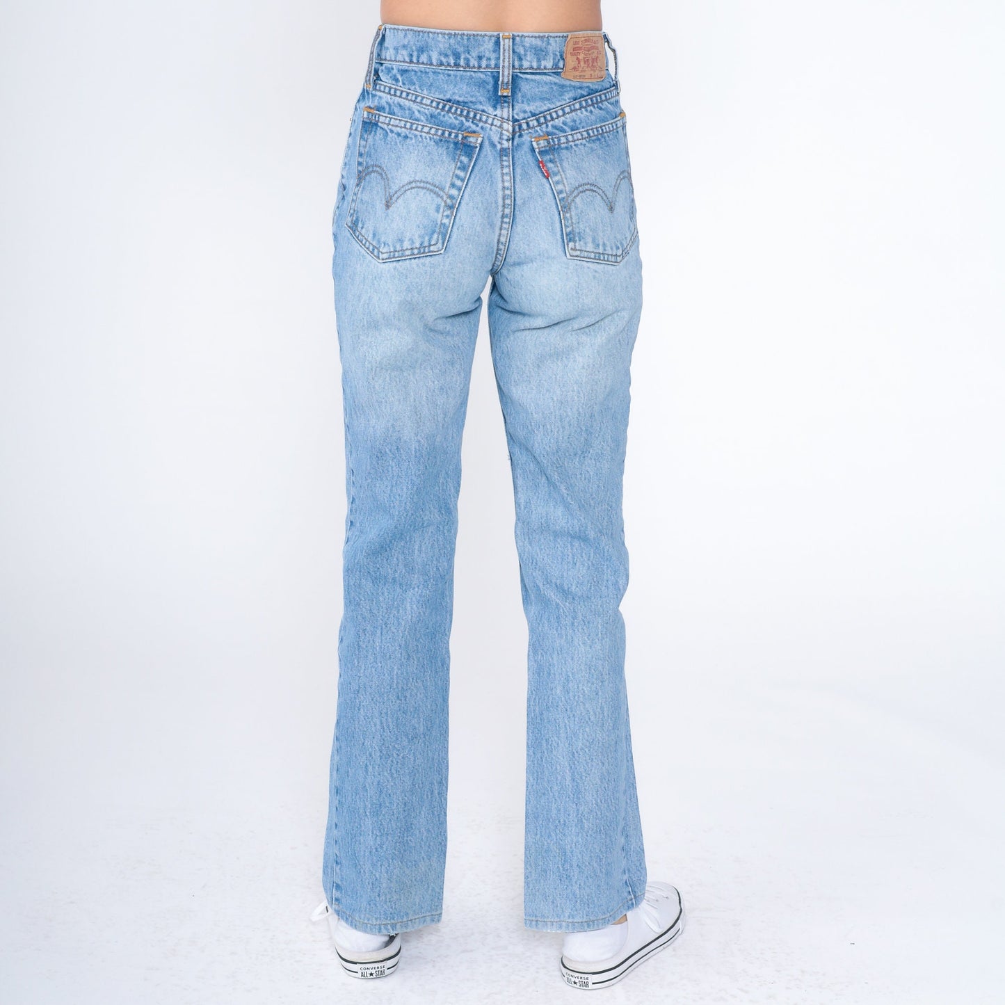 Levis 607 90s High Waist Bootcut Jeans Blue Denim Knee Rip Small