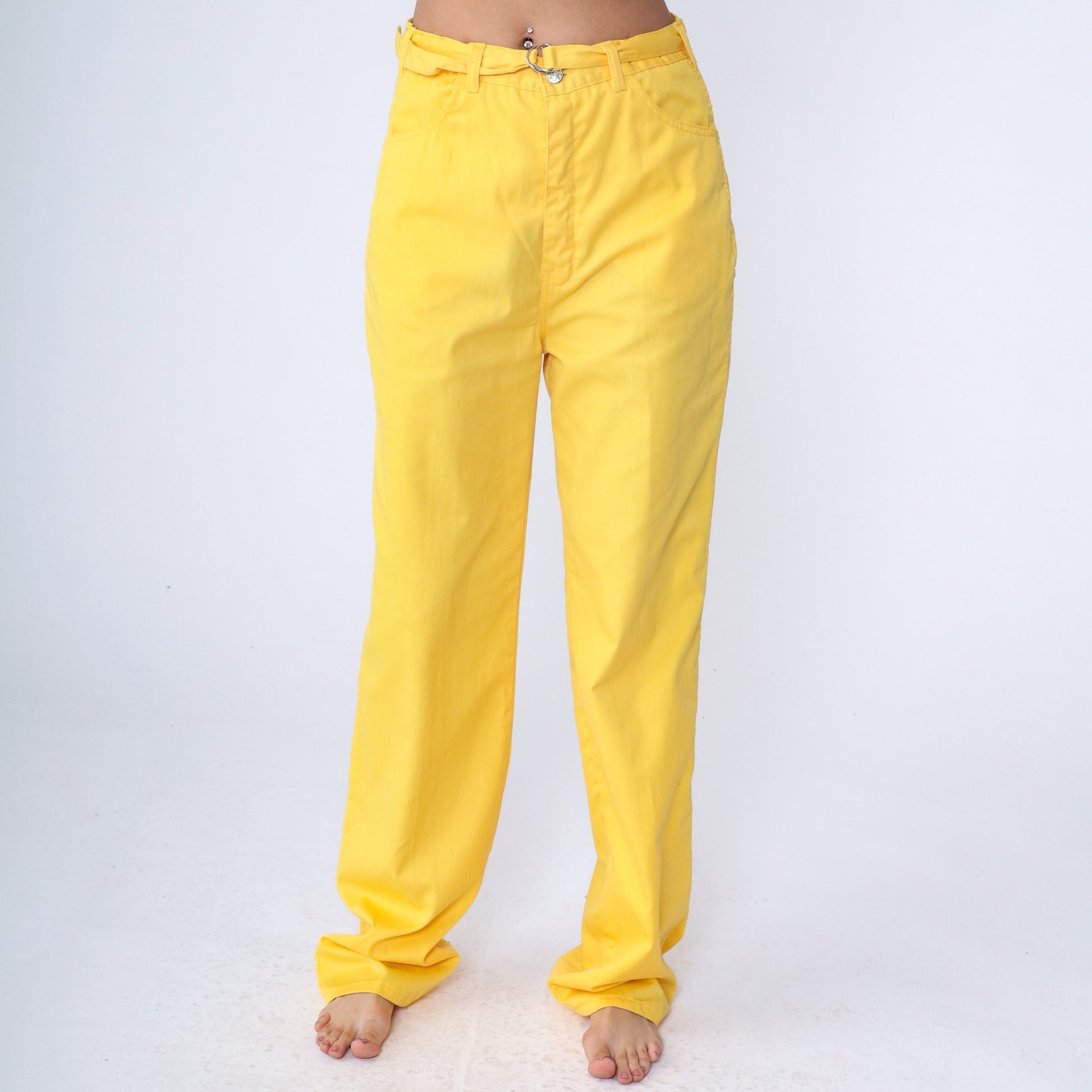 80s Yellow High-Waisted Straight Leg Pants Cotton Blend Medium