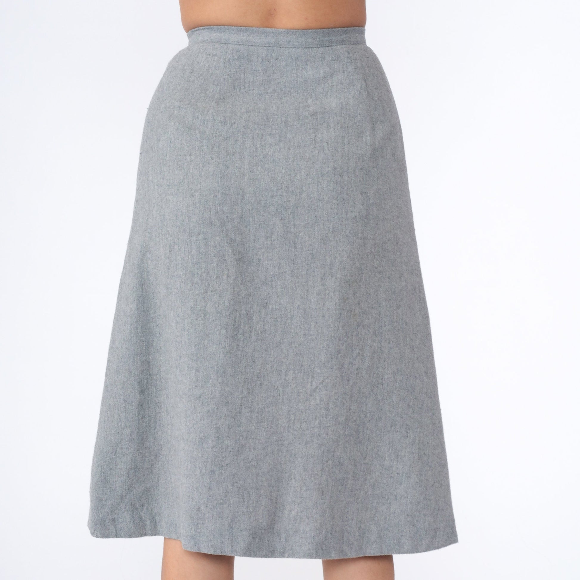 70s Bobbie Brooks Grey Midi Skirt Button Front High Waist Extra Small
