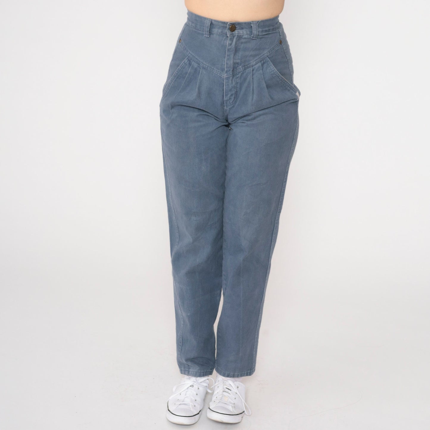 90s Grey Blue Pleated High Waist Straight Tapered Trousers Extra Small