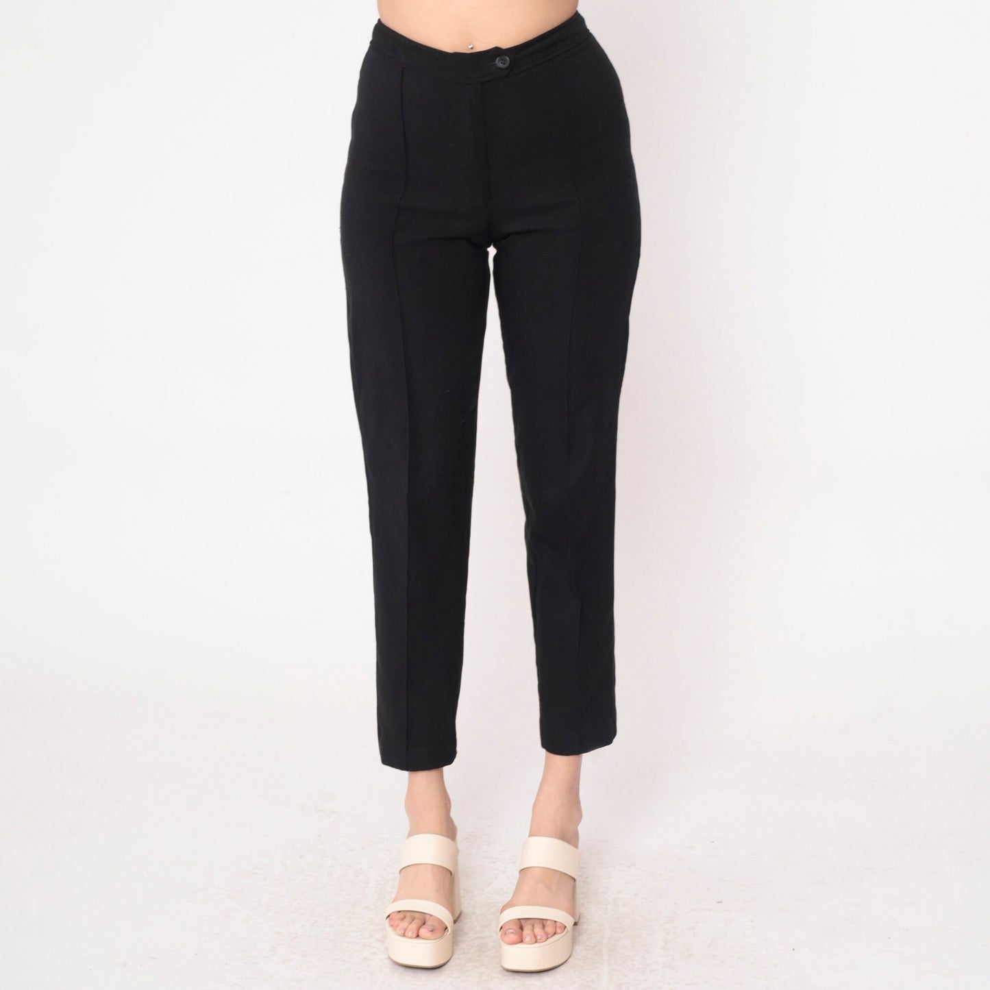 90s Black High-Waisted Tapered Trousers Crease Front Small 4