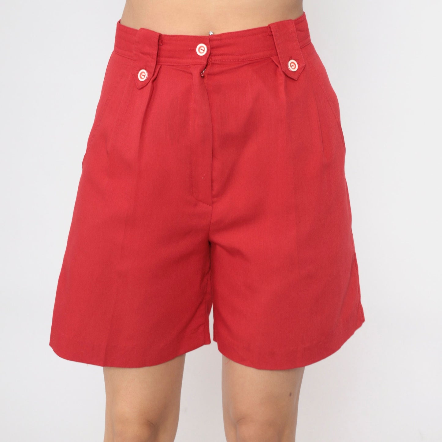 90s Red Pleated High-Waist Trouser Shorts Small 4