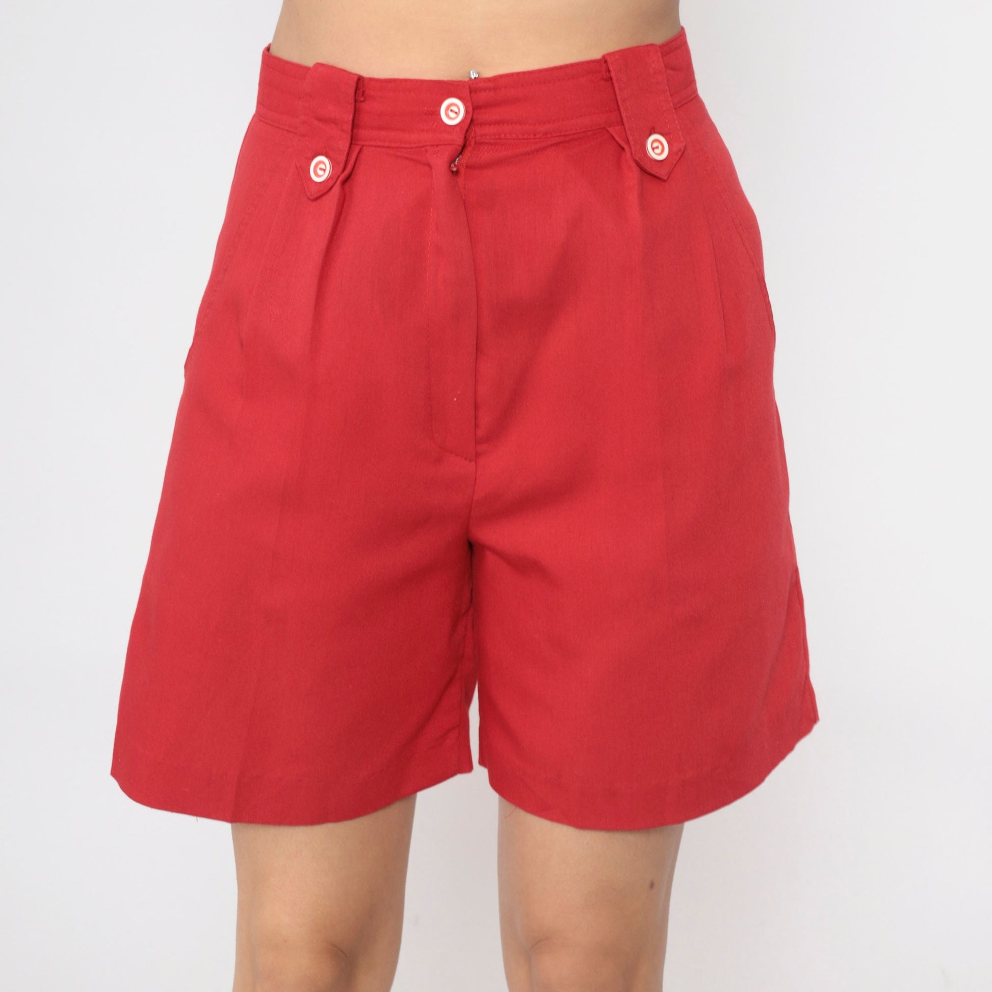 90s Red Pleated High-Waist Trouser Shorts Small 4