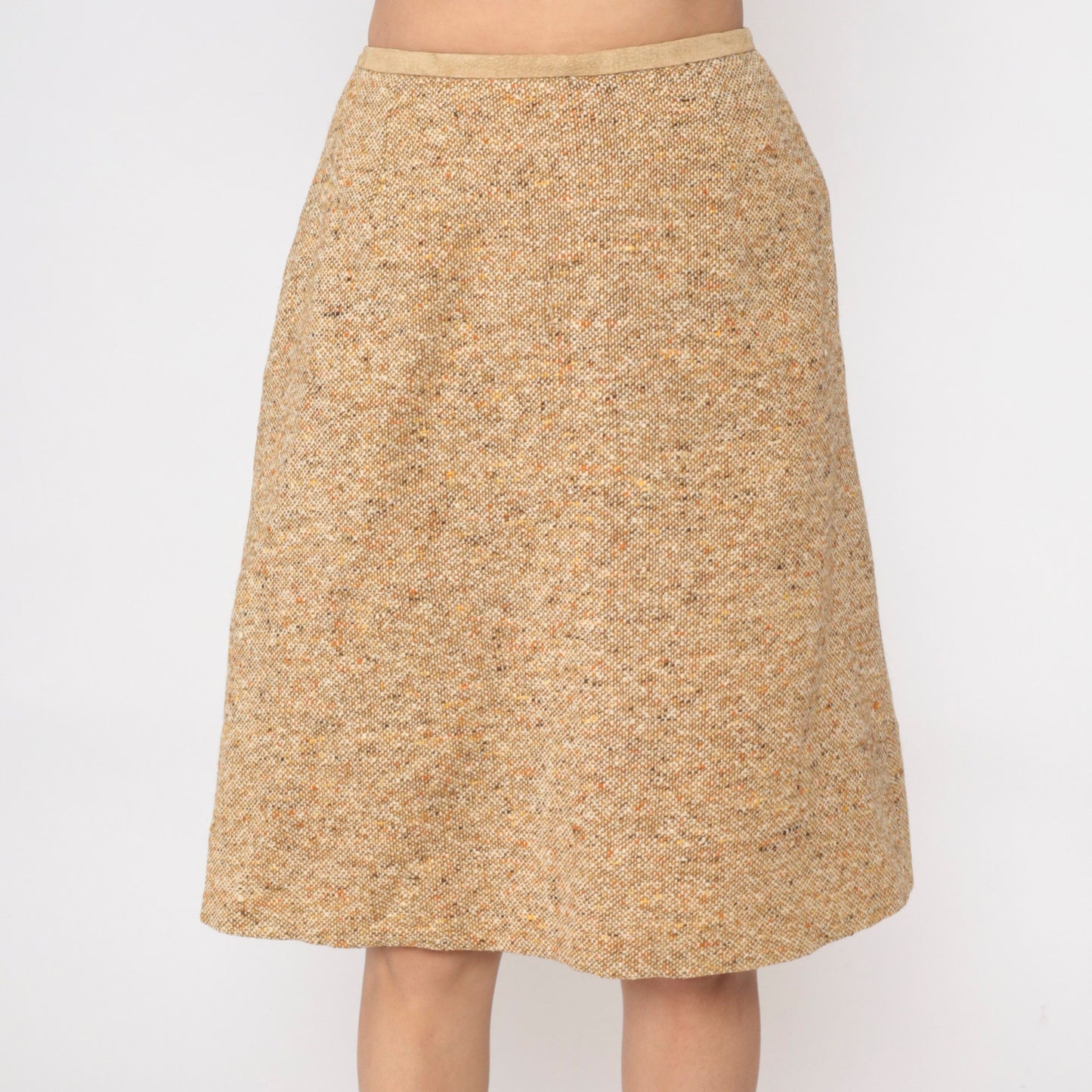 60s Tan Flecked Pencil Skirt High Waisted Tweed-Look Midi Small