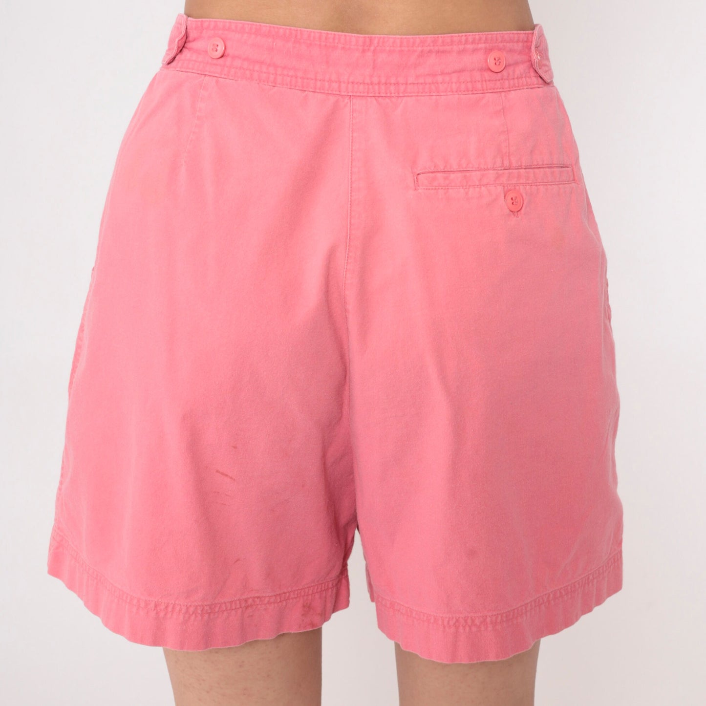90s Pink Cotton Pleated Shorts High Waist Adjustable Medium
