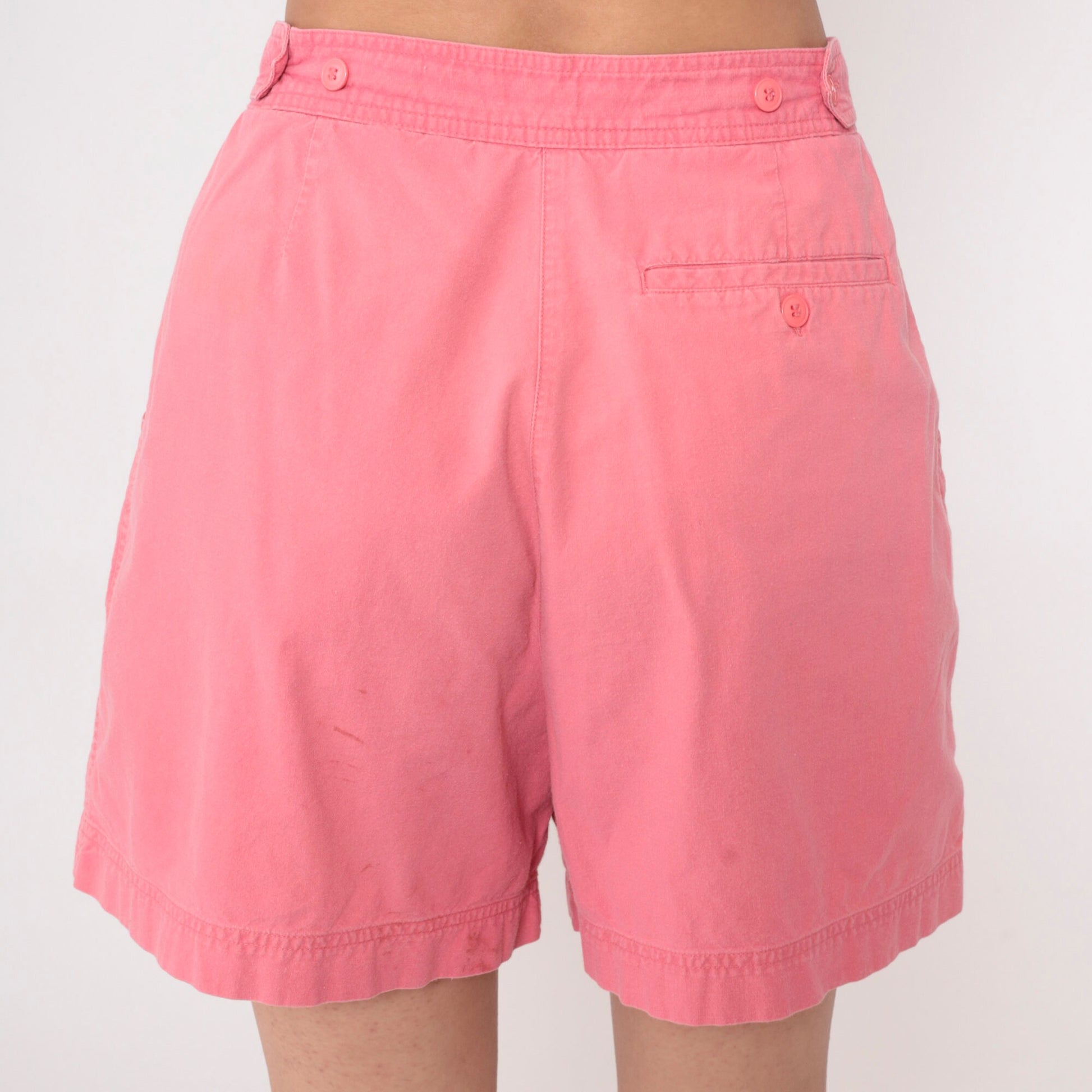 90s Pink Cotton Pleated Shorts High Waist Adjustable Medium