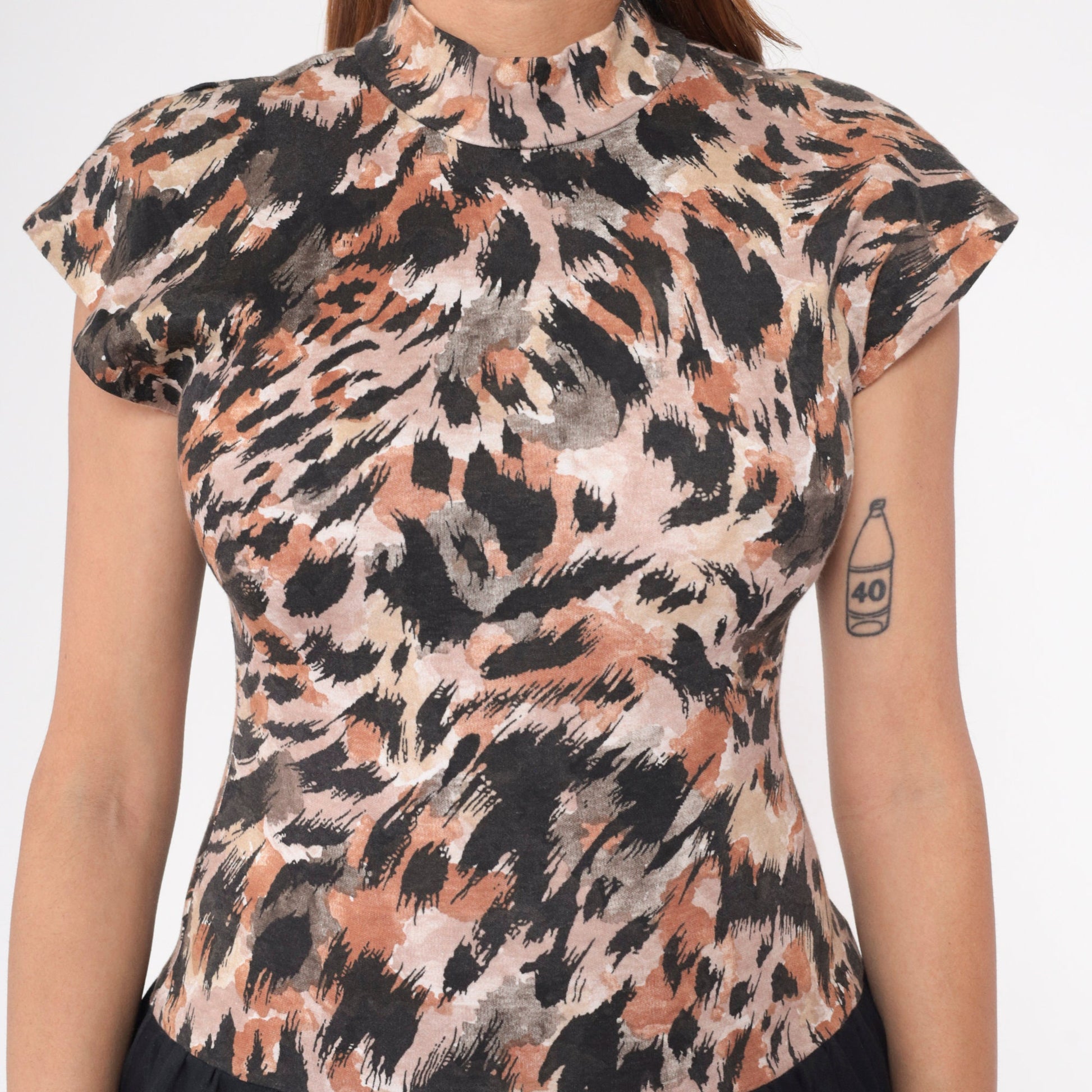 90s All That Jazz Animal Print Mini Dress Drop Waist Bubble Hem Cap Sleeve Small