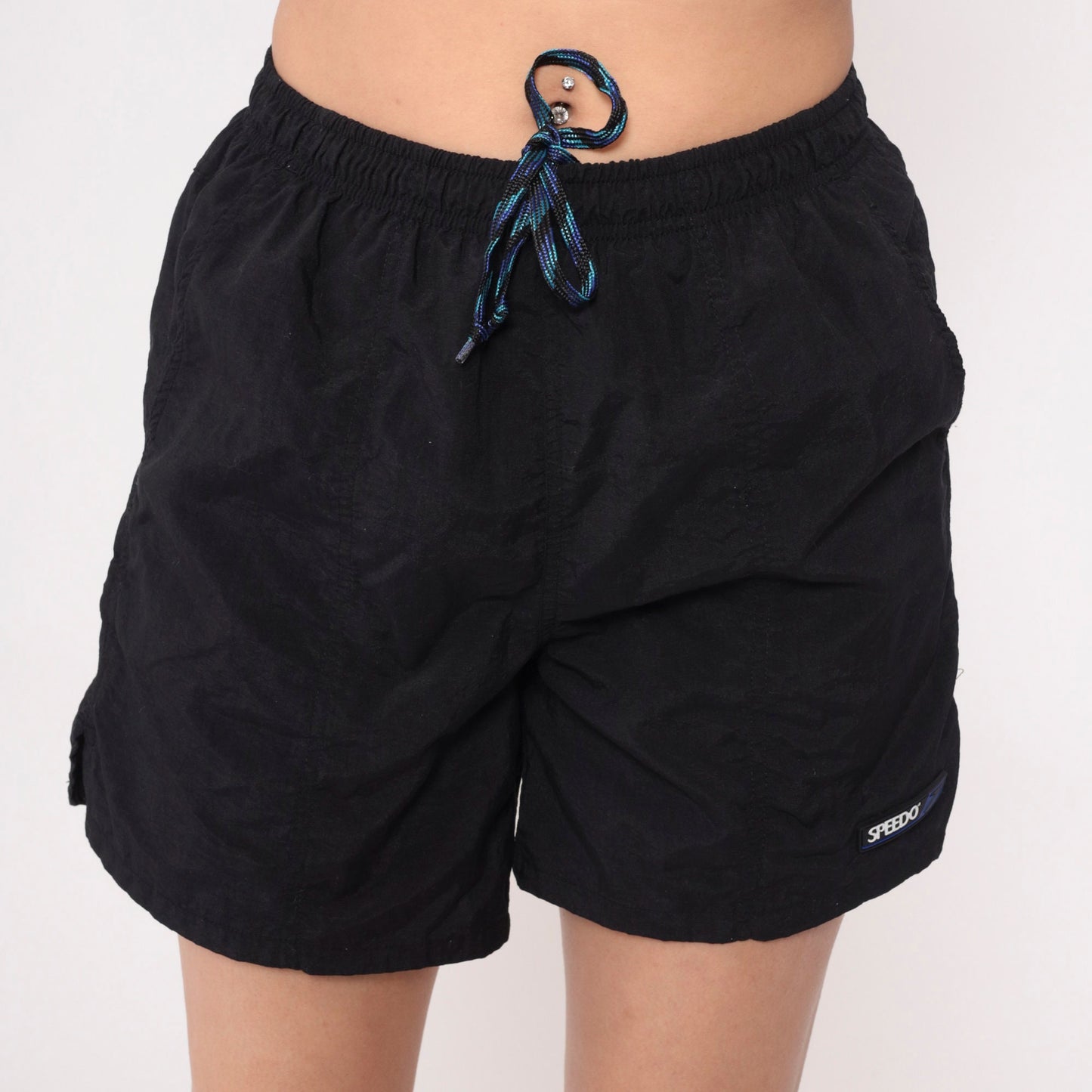90s Speedo Black Swim Trunks Drawstring Waist Men's Small S