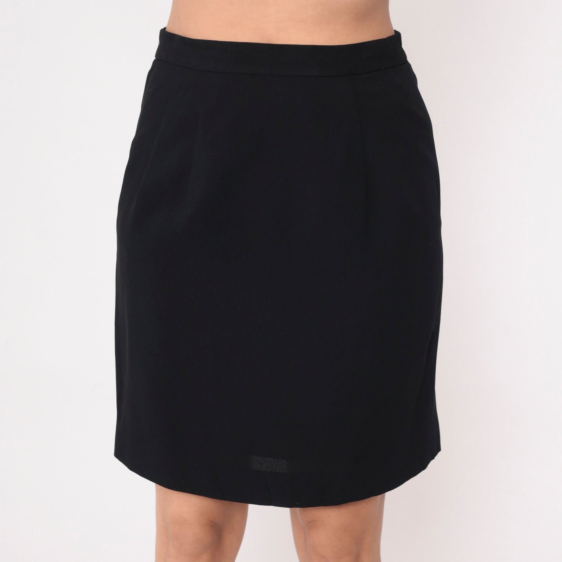 90s Black Mini Pencil Skirt High Waist Straight Cut Medium 8