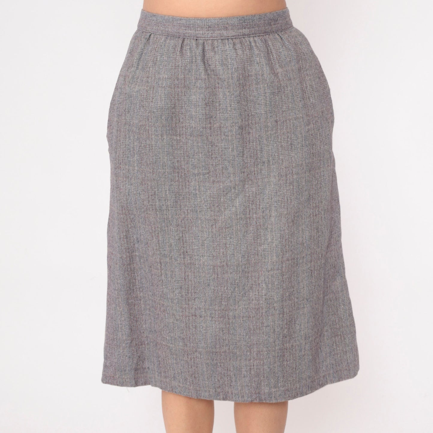 80s Grey Checkered High-Waisted Straight Skirt Pockets Small