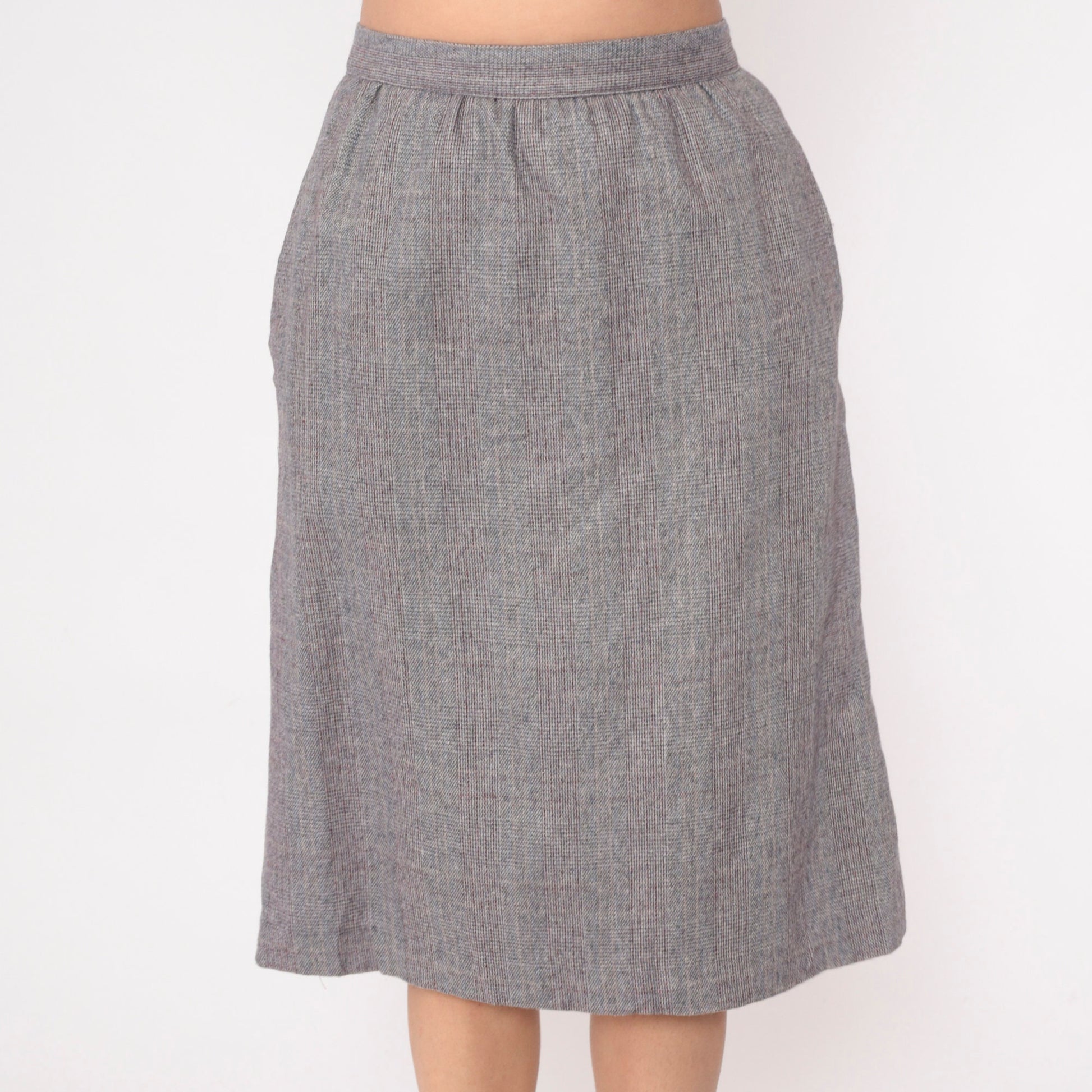 80s Grey Checkered High-Waisted Straight Skirt Pockets Small