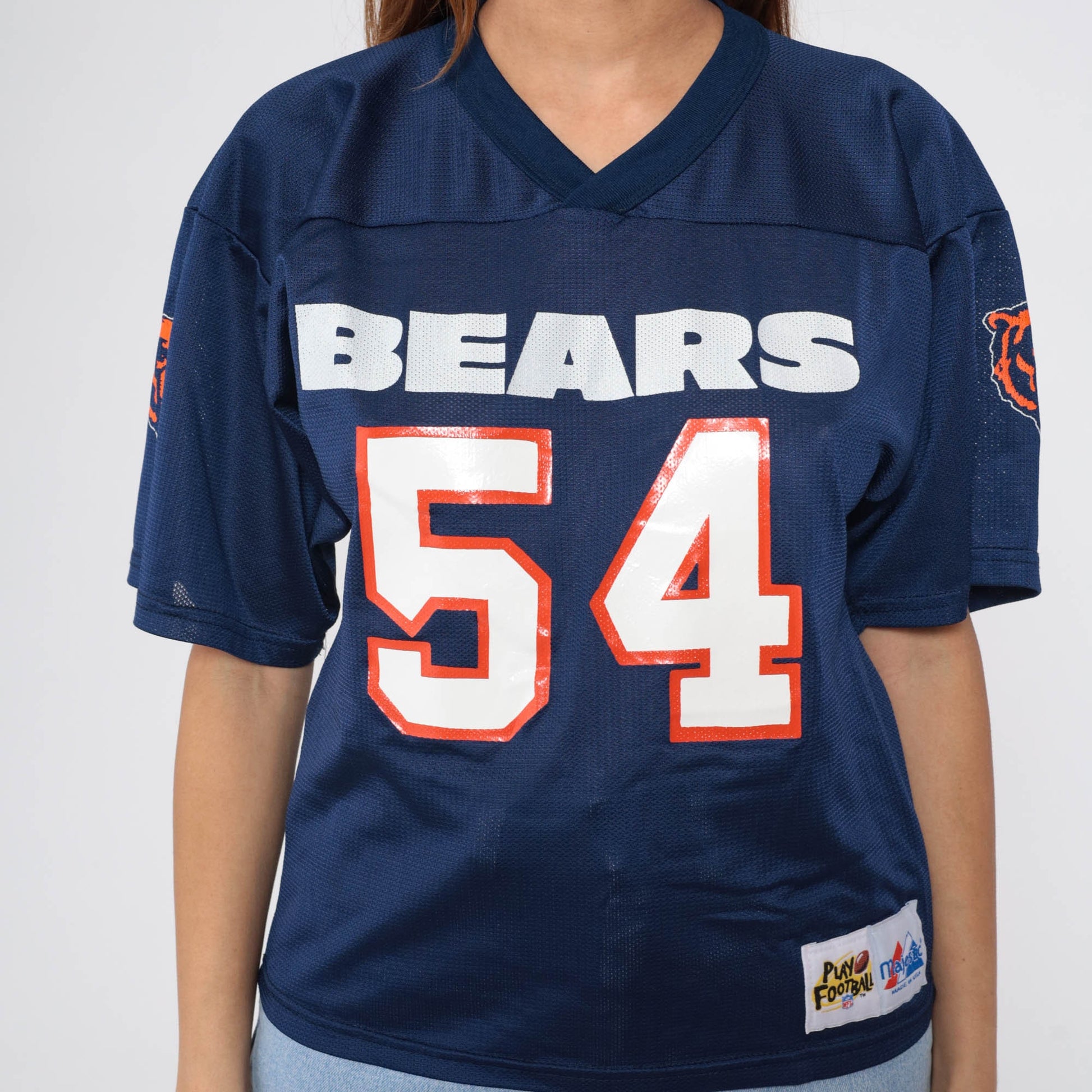 90s Chicago Bears #54 Scott Majestic Football Jersey Navy Nylon Small