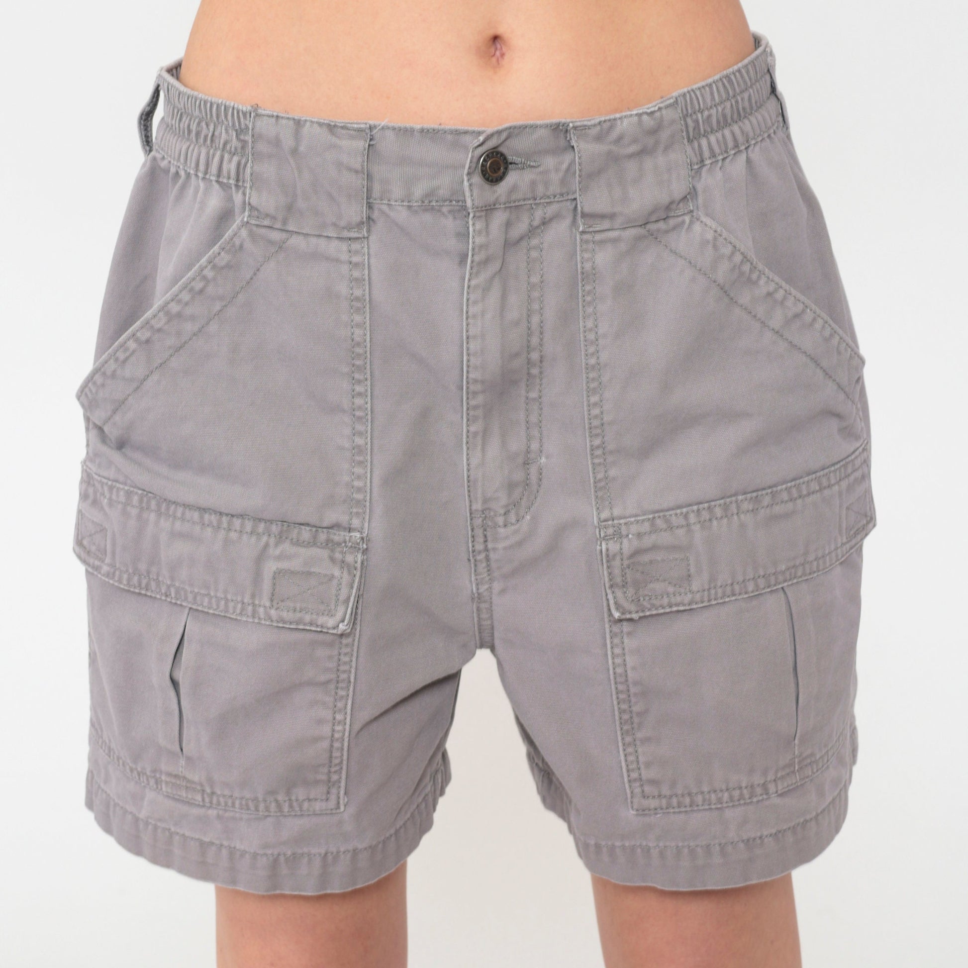90s Red Head Brand Cargo Shorts Grey Elastic Waist Cotton Men's 34