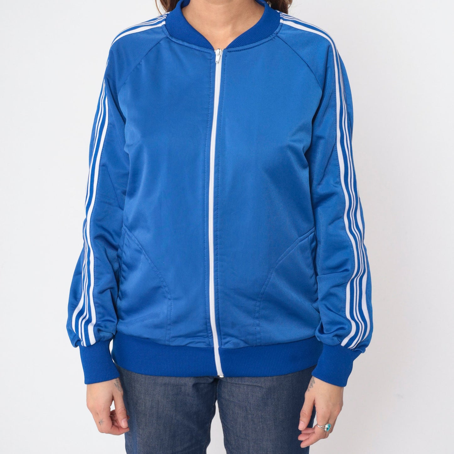 80s Jake Sportswear Track Jacket Blue Striped Raglan Zip-Up Medium