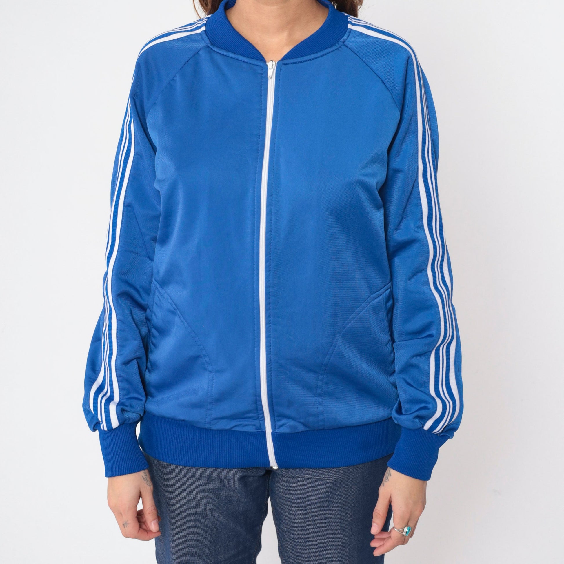 80s Jake Sportswear Track Jacket Blue Striped Raglan Zip-Up Medium