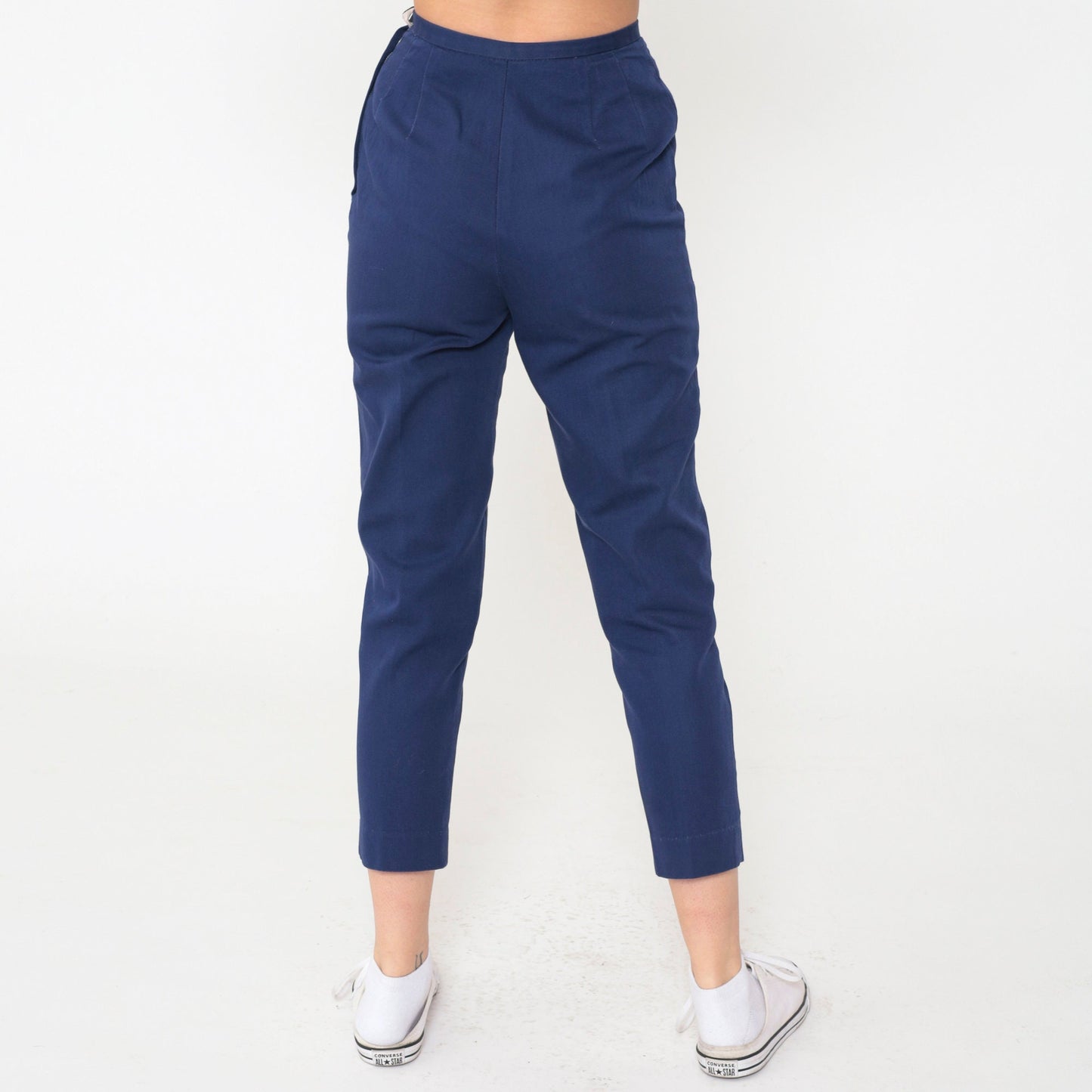 60s Carol Brent Dark Blue High-Waisted Tapered Ankle Pants Extra Small