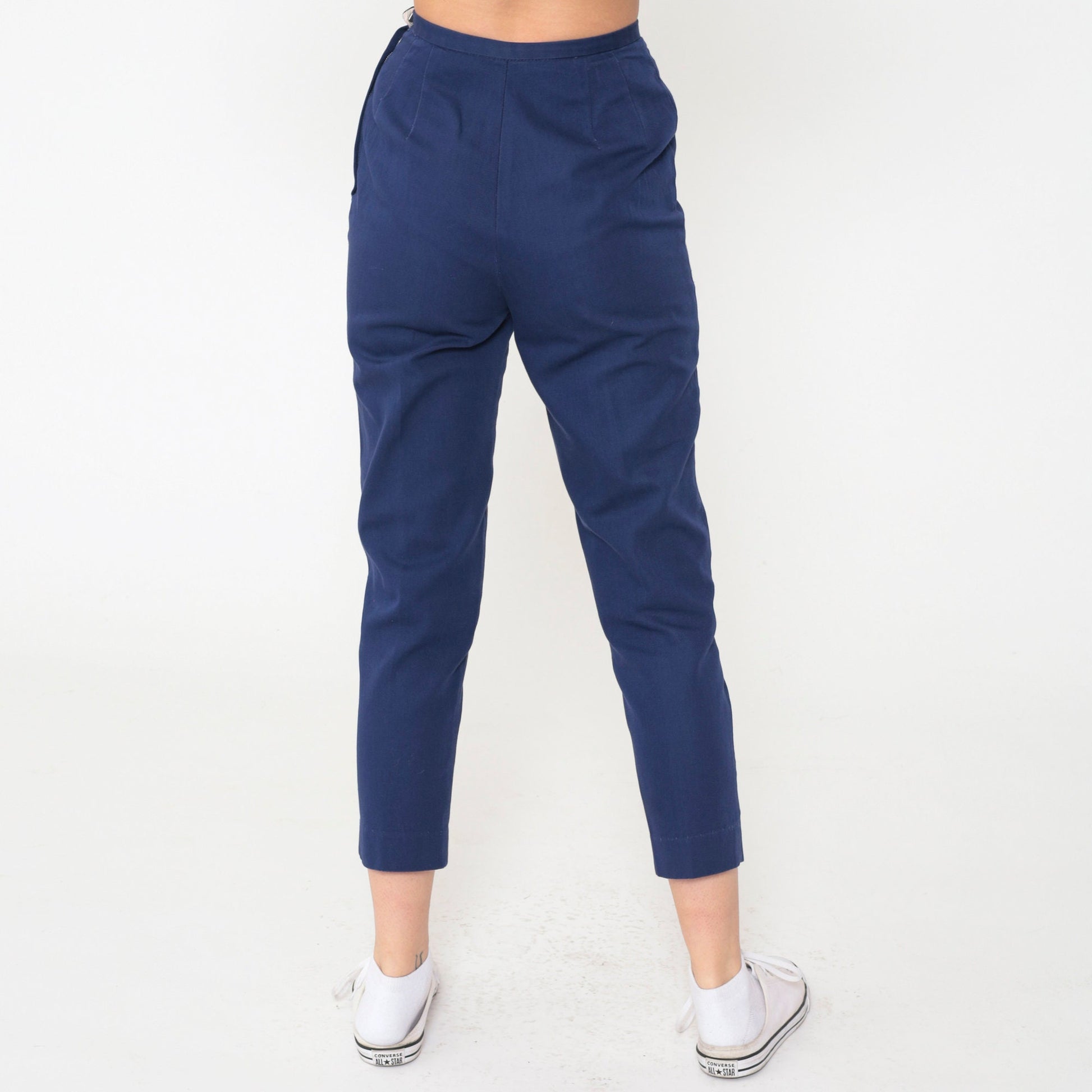60s Carol Brent Dark Blue High-Waisted Tapered Ankle Pants Extra Small