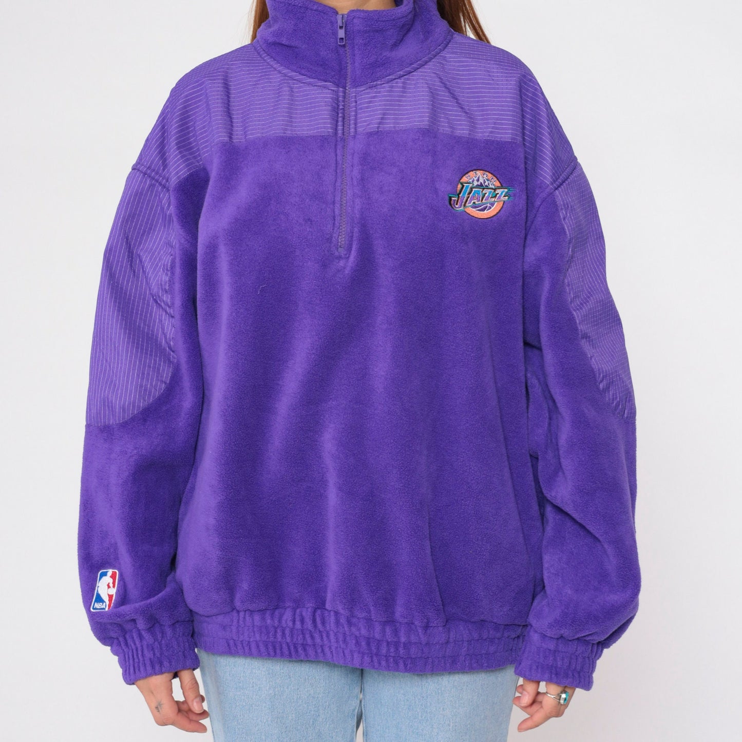 90s Utah Jazz Quarter Zip Fleece Sweatshirt Purple NBA Logo Men's XL