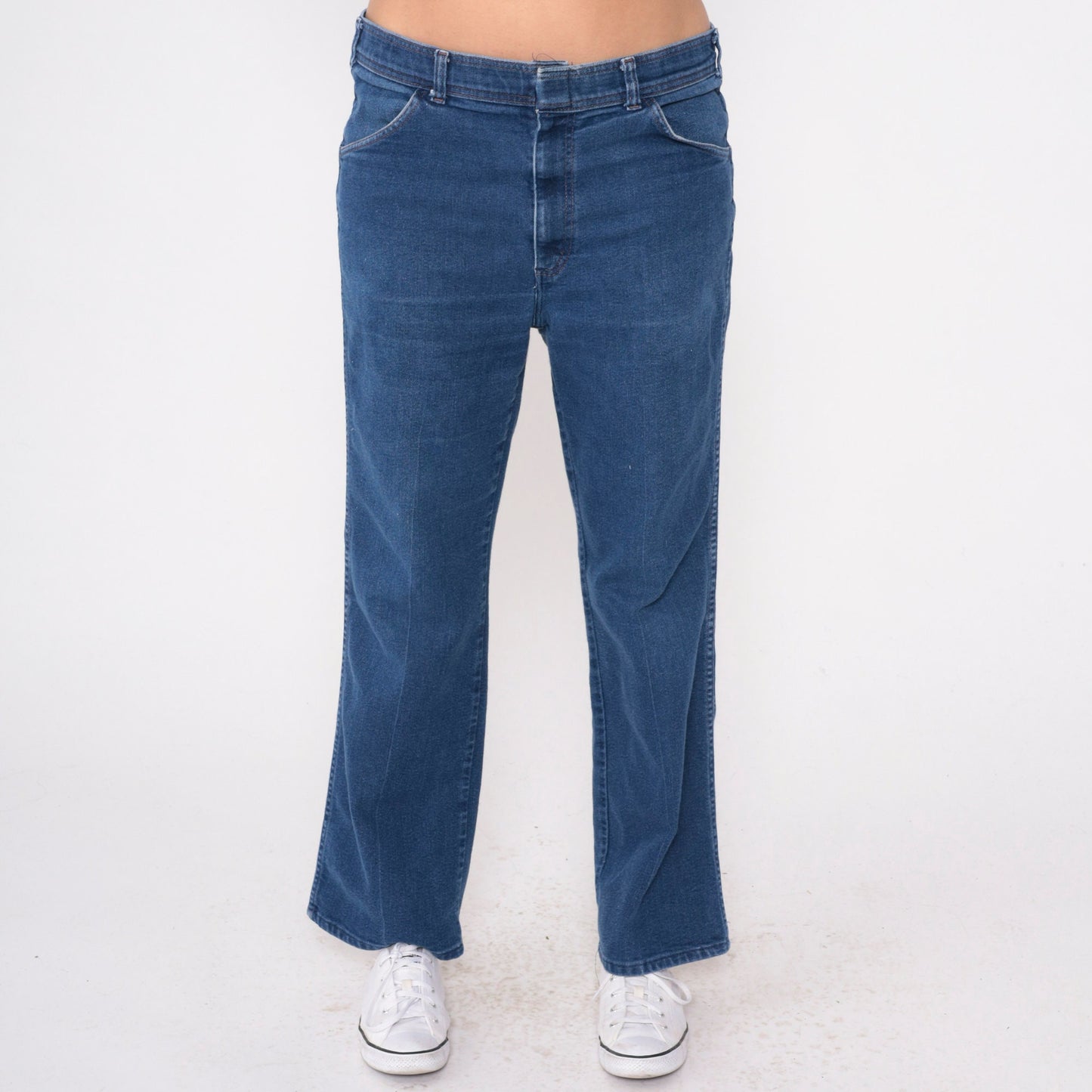 80s High Waisted Straight Leg Jeans Dark Blue Denim Men's 36 x 30