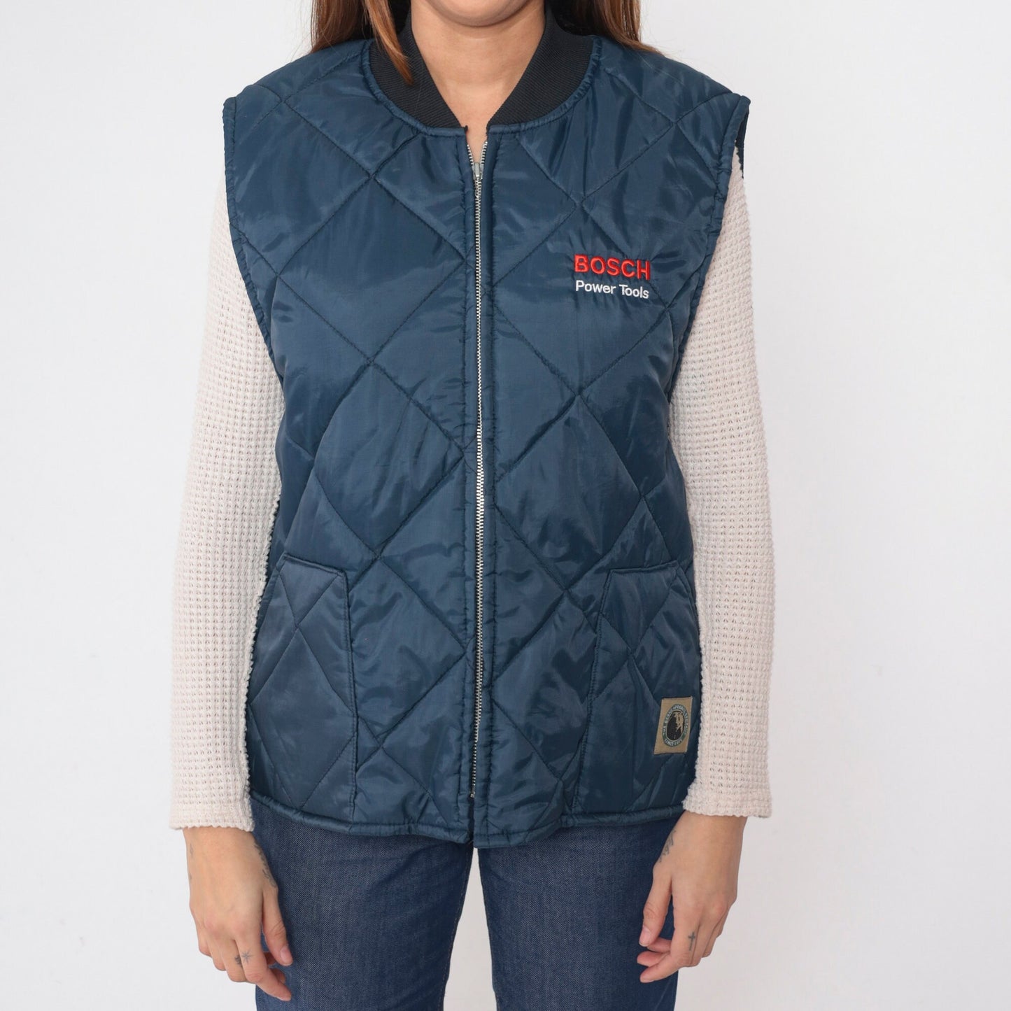 90s Berne Bosch Power Tools Quilted Puffer Vest Dark Blue Extra Large XXL