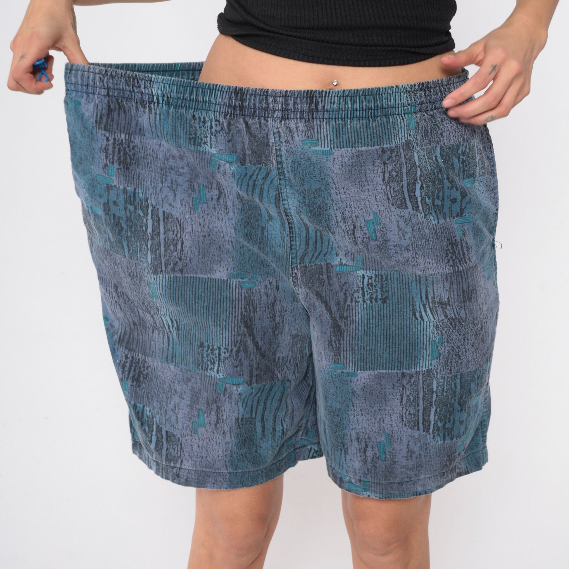 90s Maui Trading Company Shorts Abstract Print Blue Purple Wide Leg Large