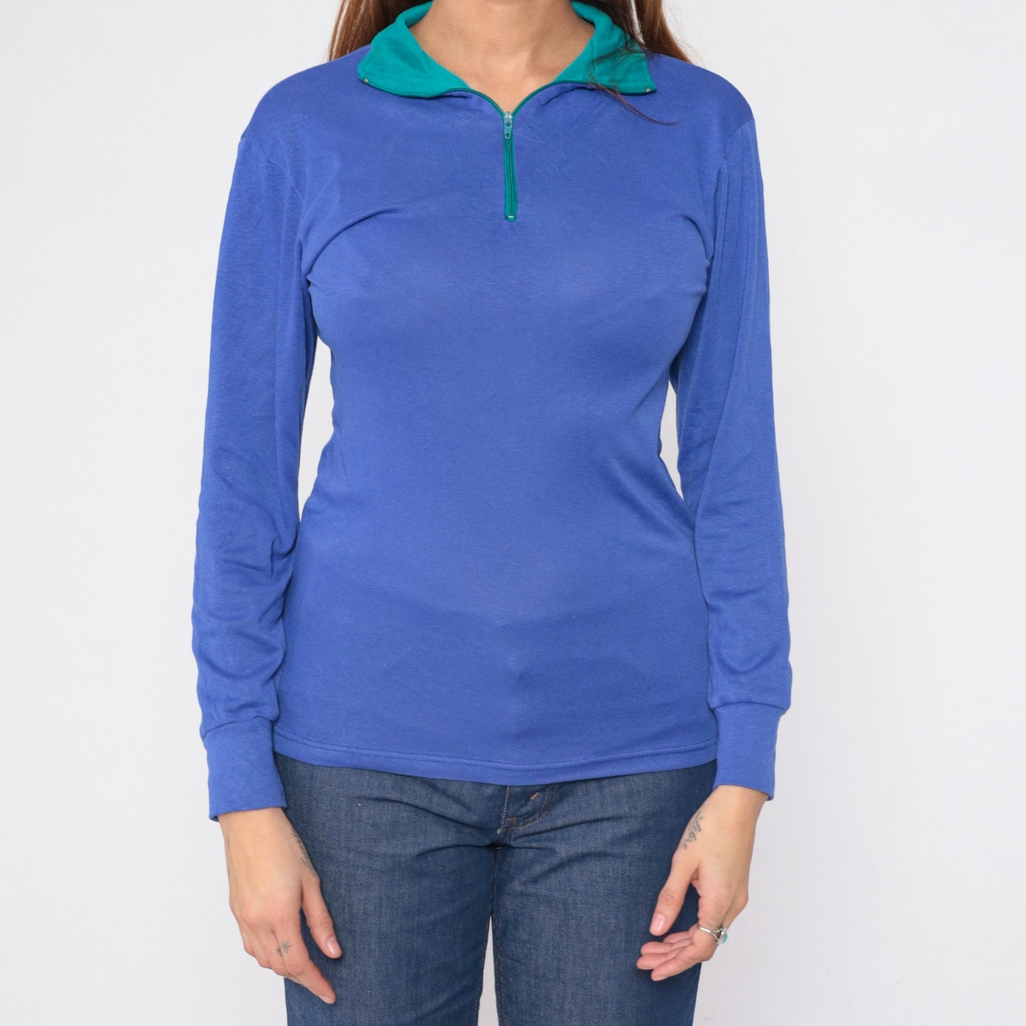 90s REI Quarter Zip Long Sleeve Shirt Blue Green Collar Small Medium