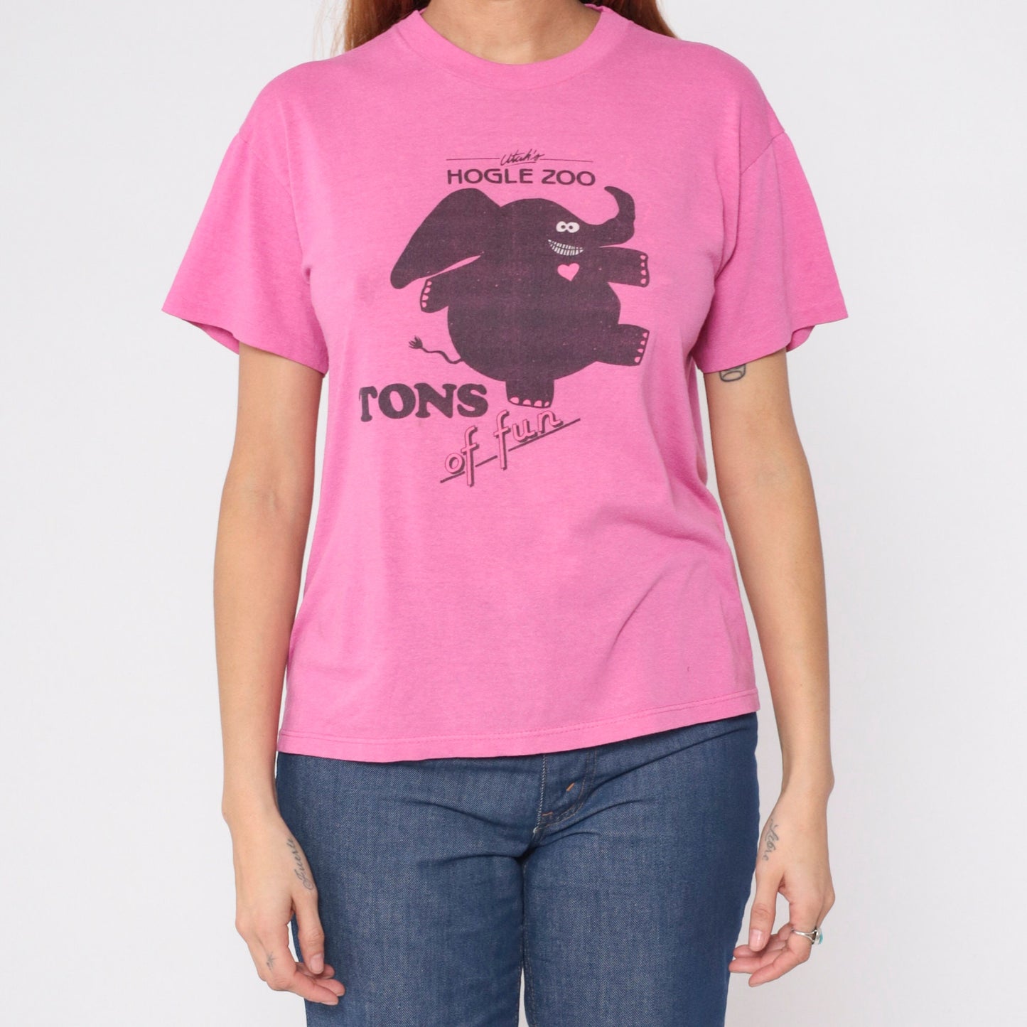 80s Hogle Zoo Salt Lake City Elephant Graphic T-Shirt Pink Medium