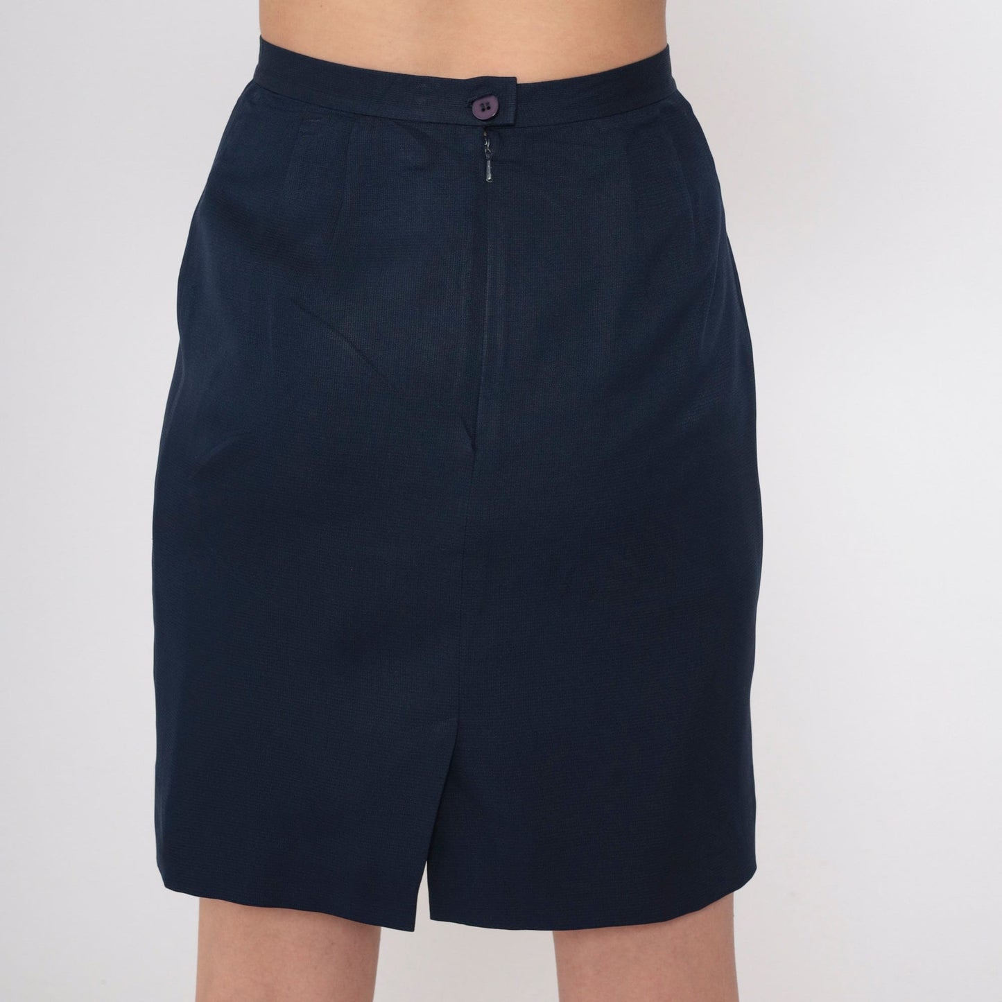 90s Ann Taylor Loft Navy Silk Pencil Skirt High Waist Mini Extra Small