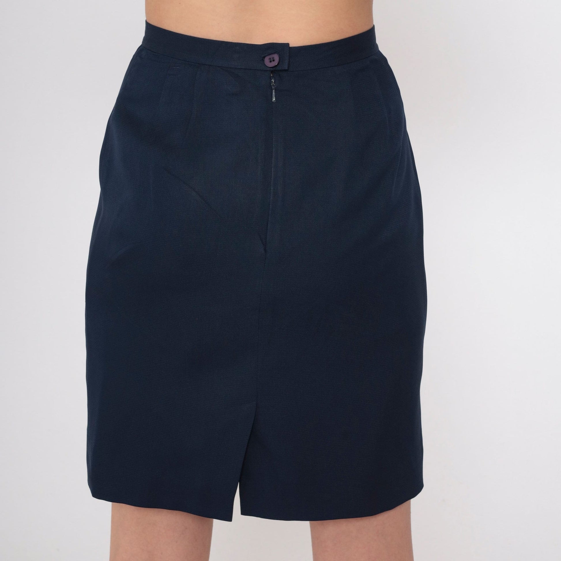 90s Ann Taylor Loft Navy Silk Pencil Skirt High Waist Mini Extra Small