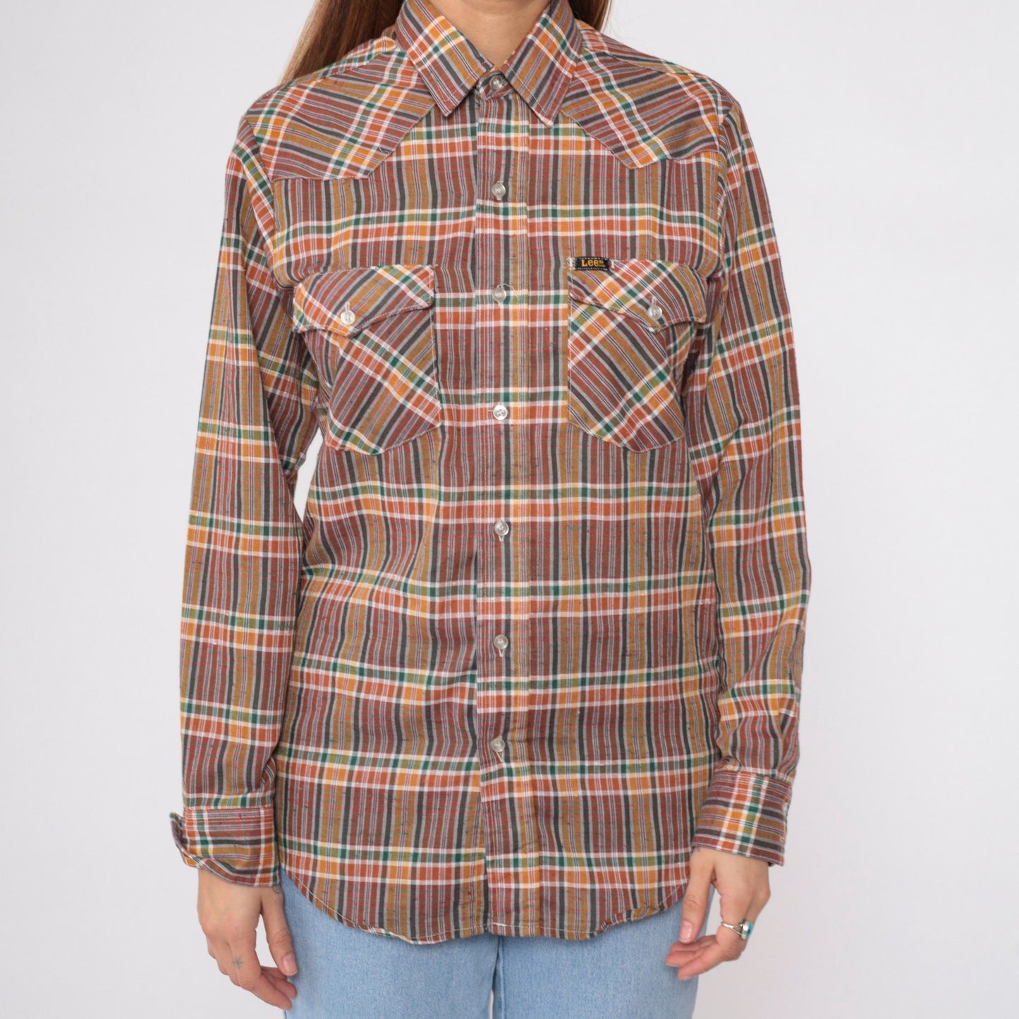 90s Lee Plaid Western Button-Up Shirt Long Sleeve Checkered Yoke Medium M