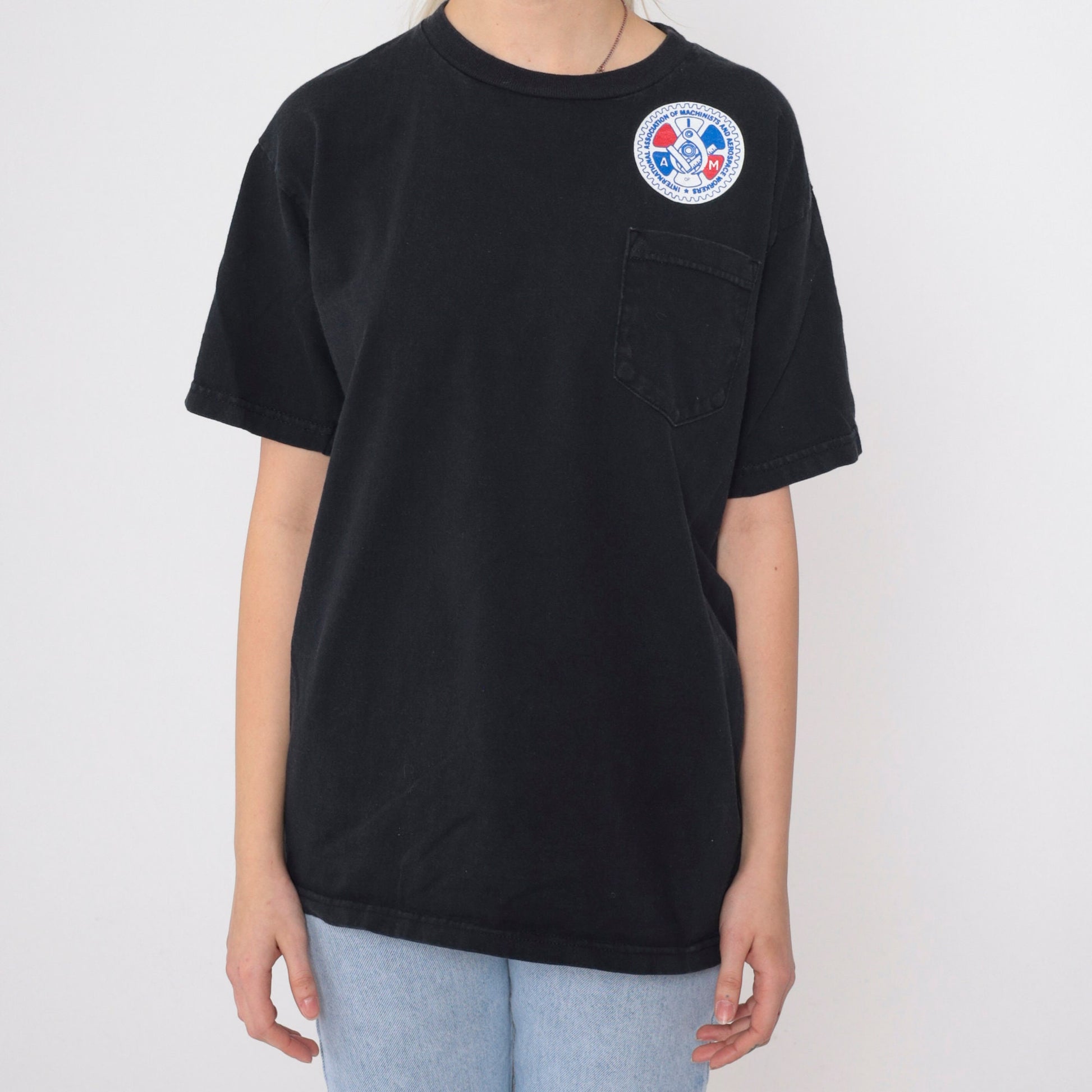 90s International Association of Machinists Aerospace Workers Graphic Tee Black Medium