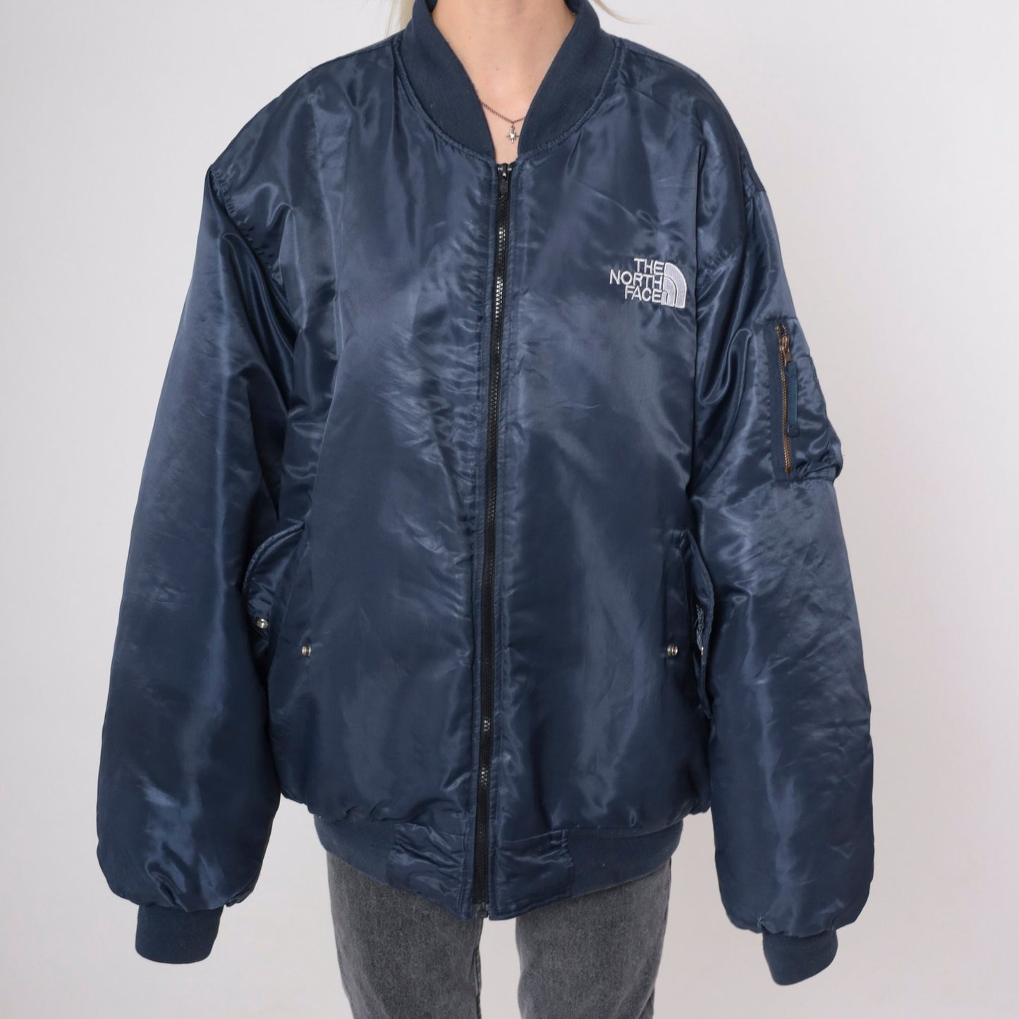 90s The North Face Reversible Bomber Jacket Navy Orange Puffer Large