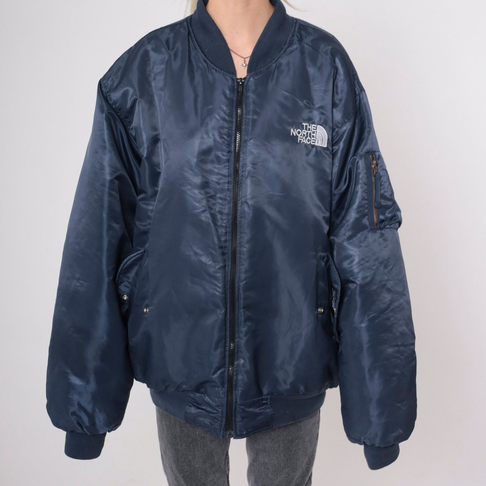 90s The North Face Reversible Bomber Jacket Navy Orange Puffer Large
