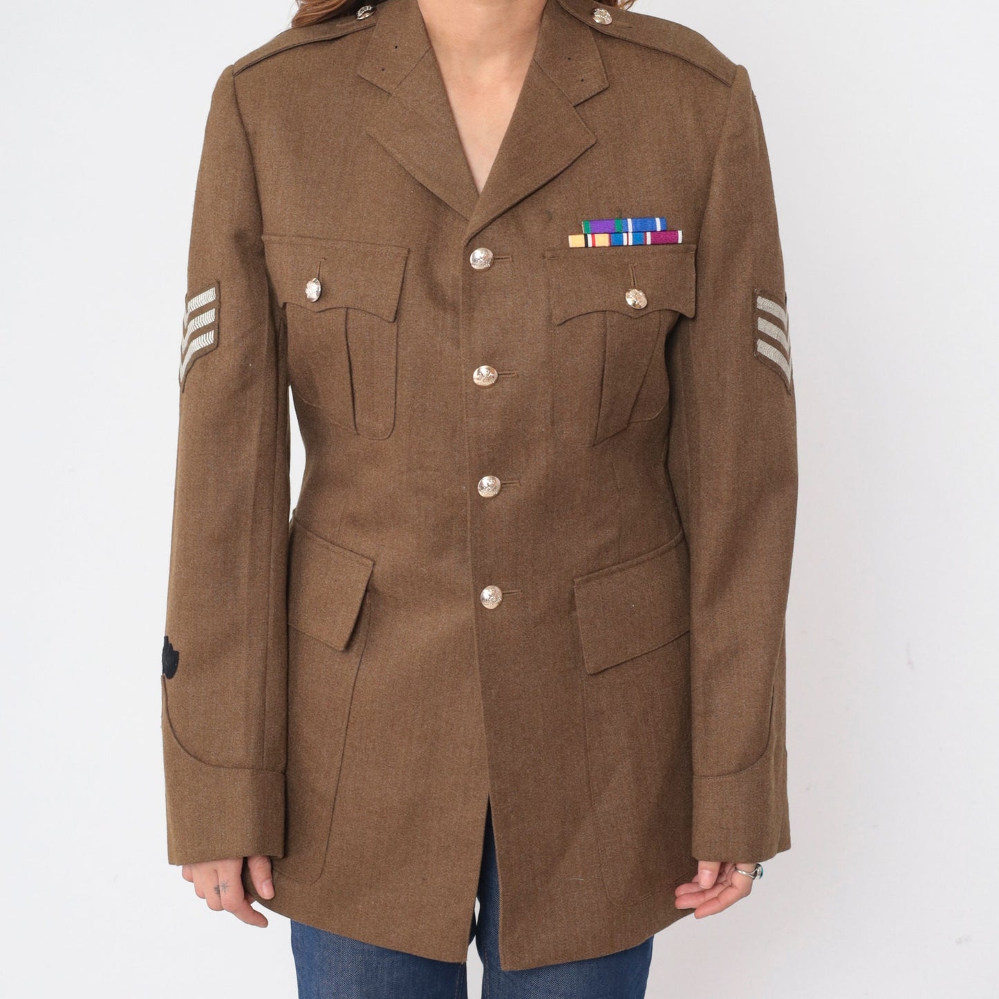 90s Australian Military Blazer Brown Army Jacket Medal Ribbons Small