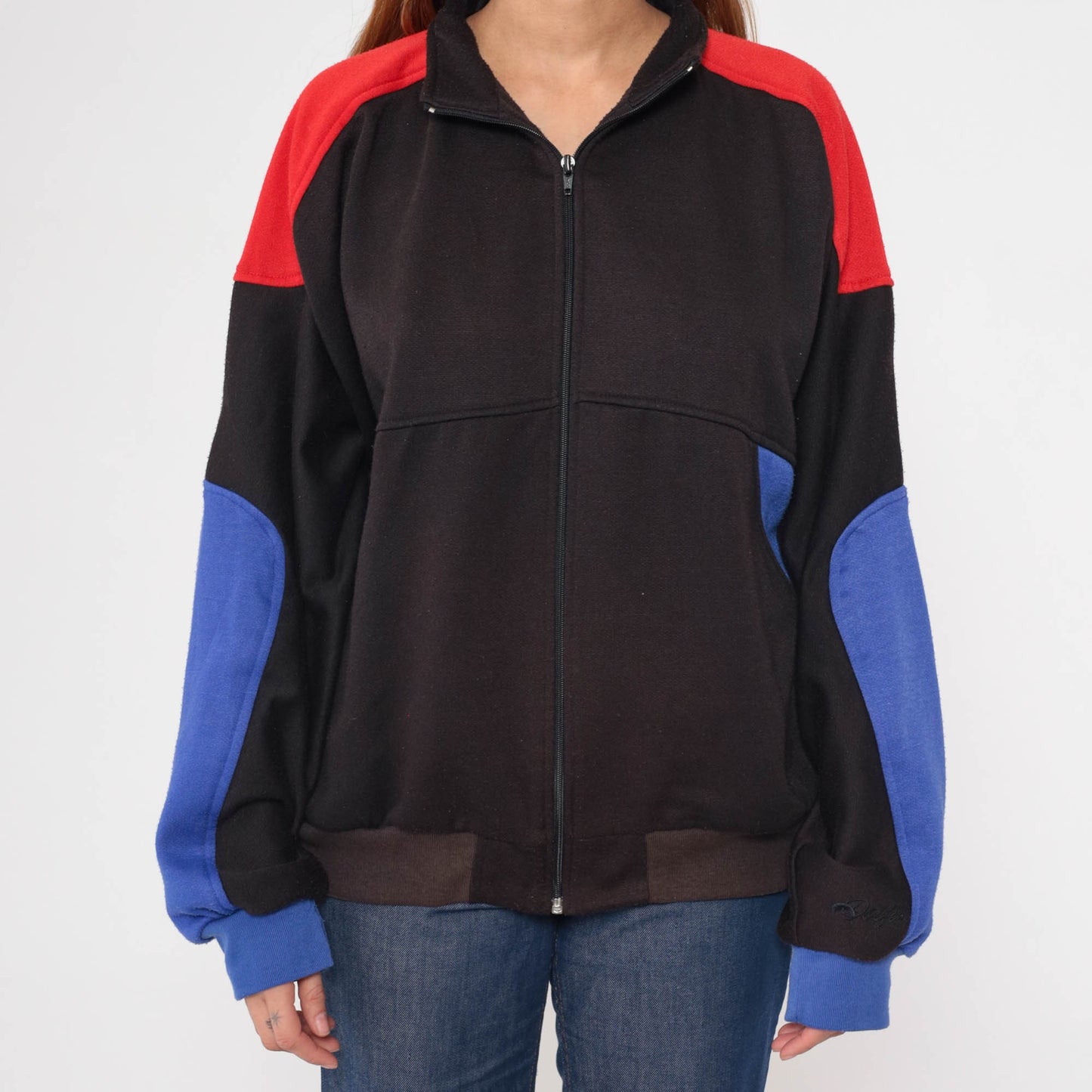 90s Dolfin Zip Up Sweatshirt Faded Black Red Blue Striped Track Jacket Large L