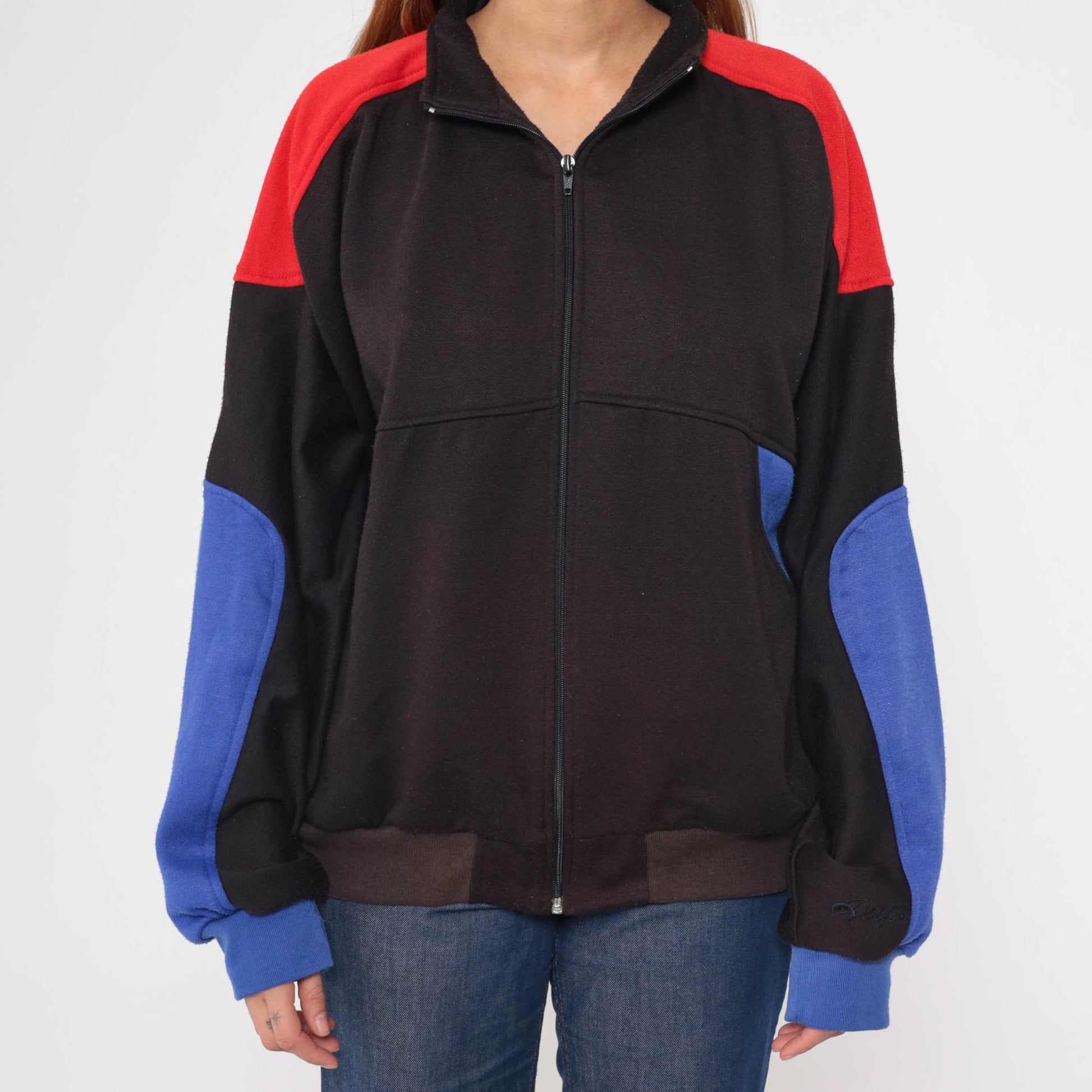90s Dolfin Zip Up Sweatshirt Faded Black Red Blue Striped Track Jacket Large L