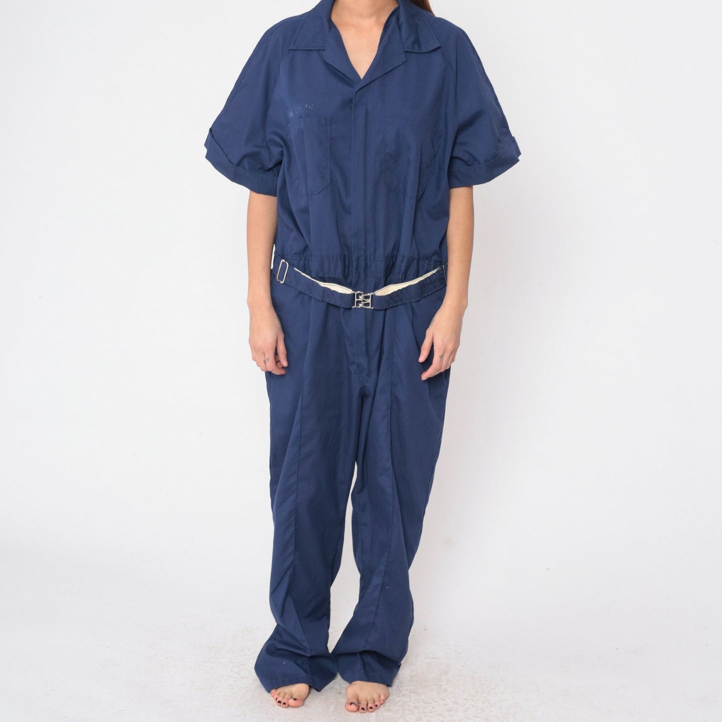 70s Walls Dark Blue Coveralls Utility Boilersuit Straight Leg Short Sleeve Men's 50 R