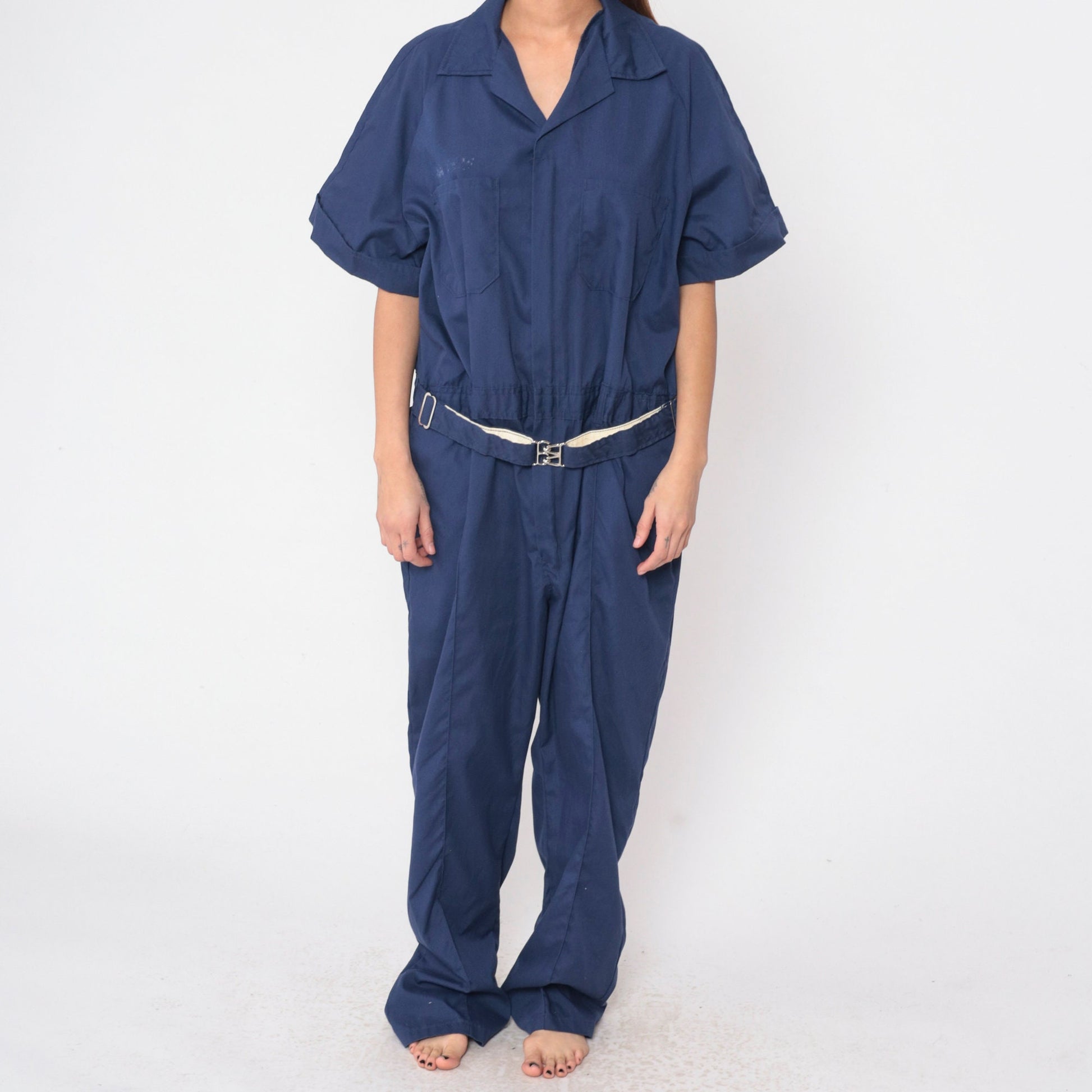 70s Walls Dark Blue Coveralls Utility Boilersuit Straight Leg Short Sleeve Men's 50 R