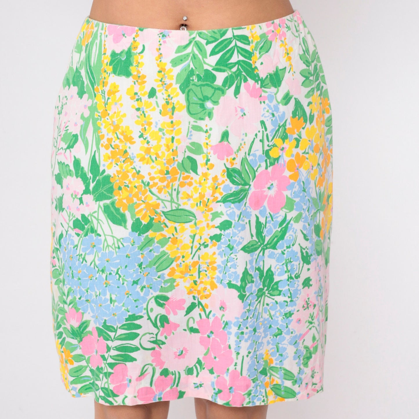 80s Floral Mini Skirt High Waisted Pencil Cut Built-In Shorts Medium