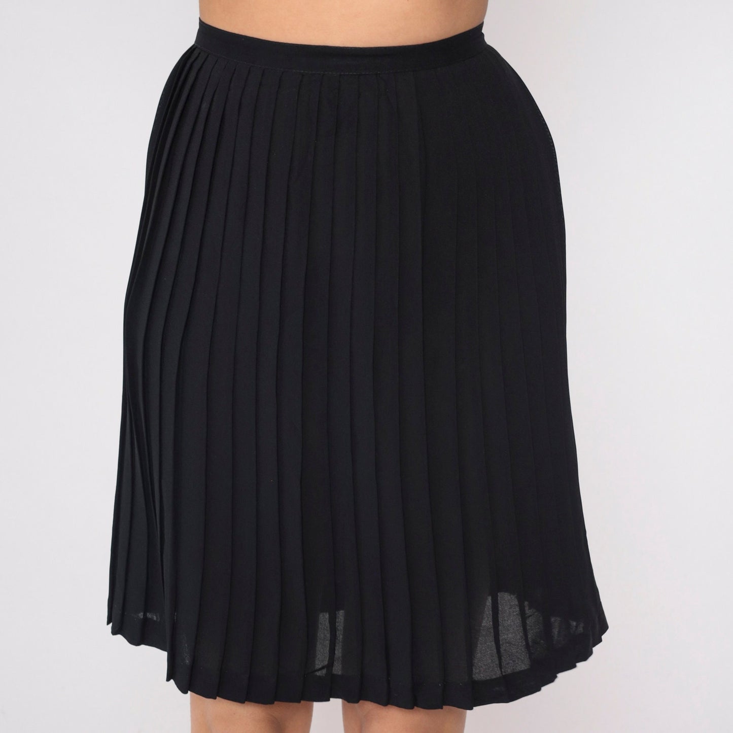 60s Black Pleated Mini Skirt High Waist Semi-Sheer Extra Small XS