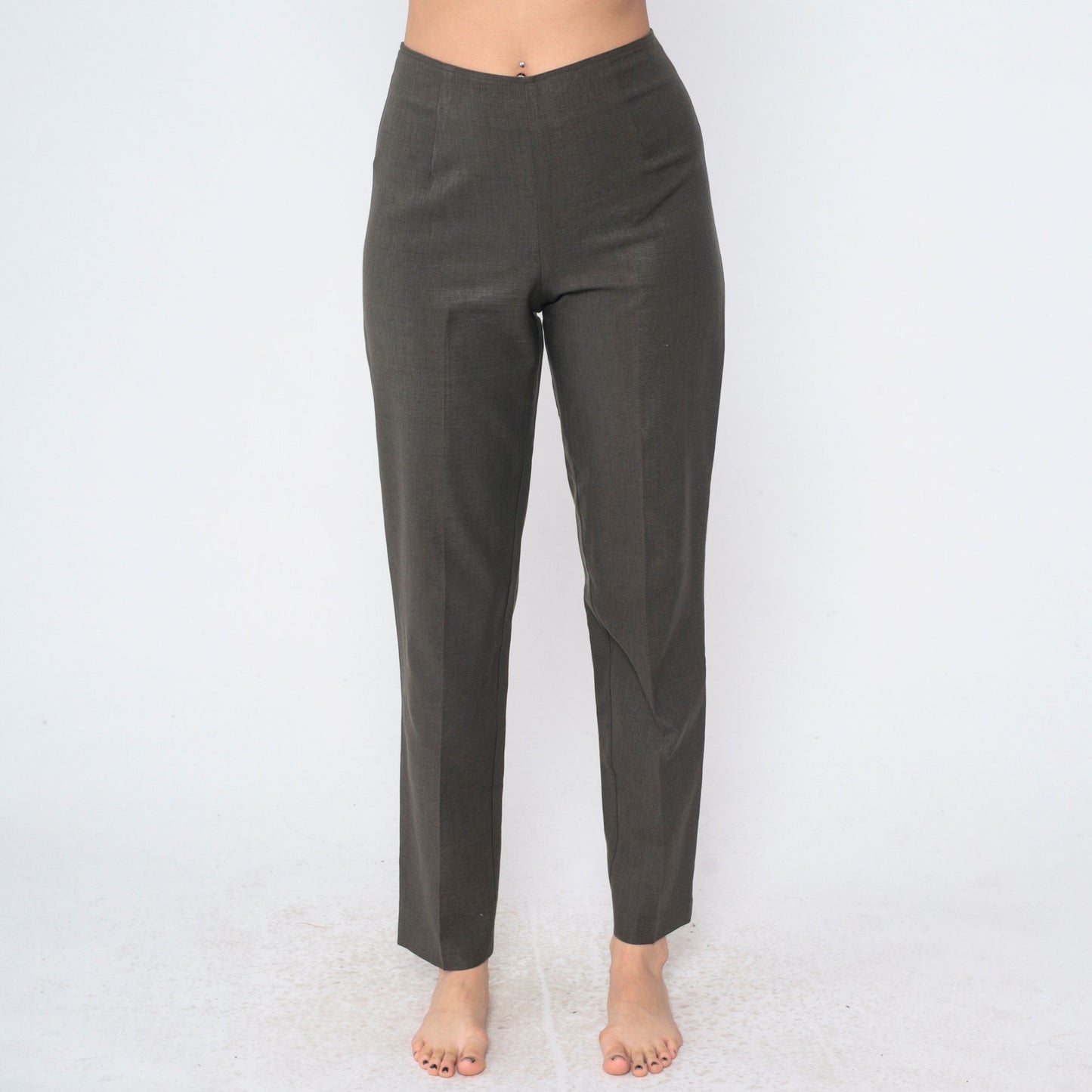 90s Dark Grey High-Waisted Tapered Trousers Small
