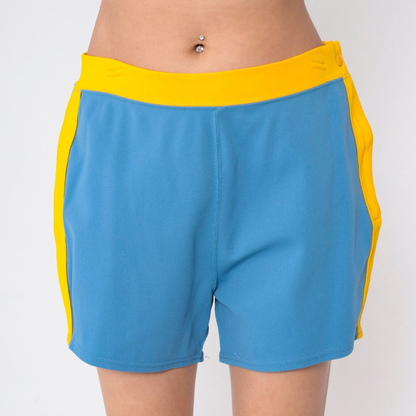 70s Speedline Running Shorts Blue Yellow Stripe High Waist Large