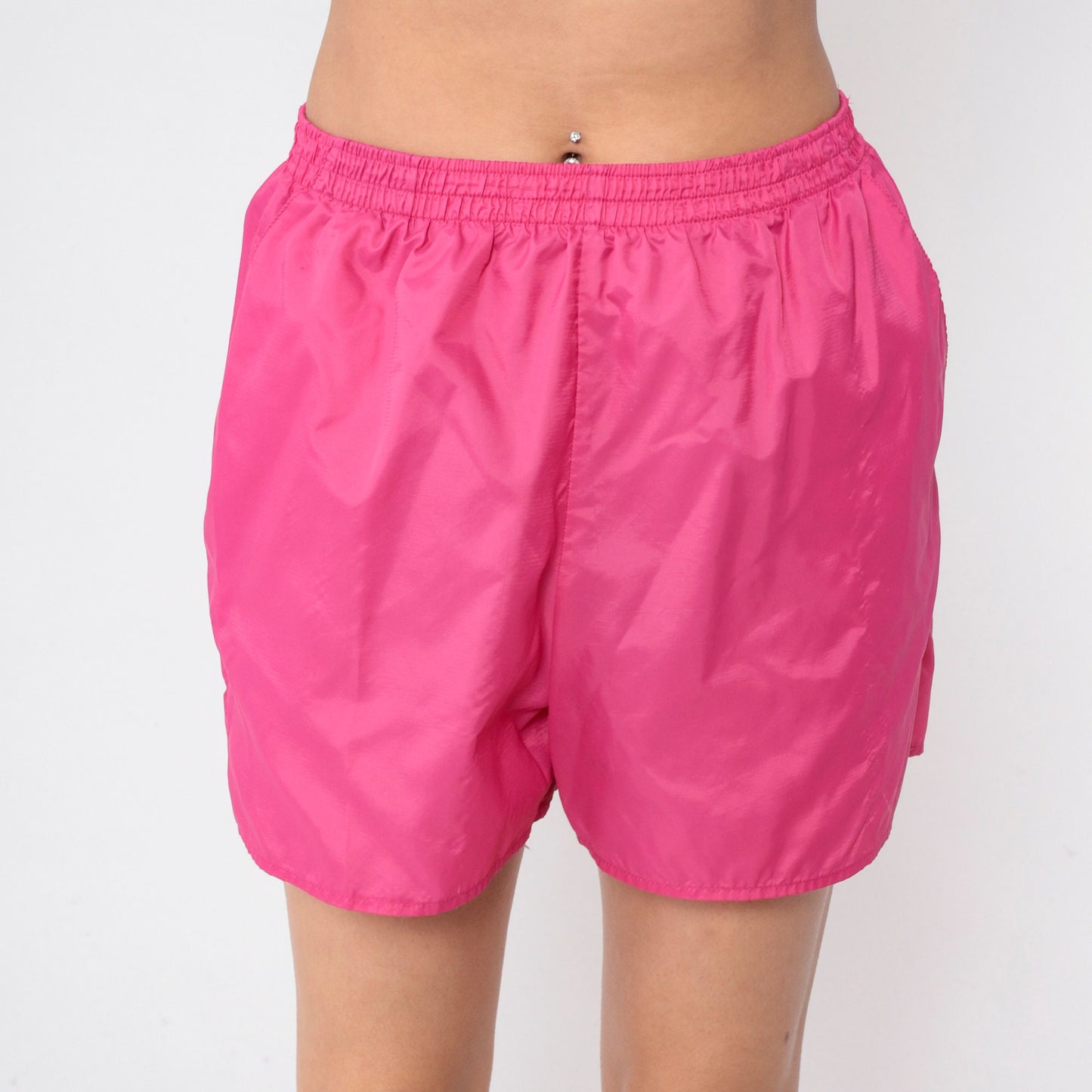 90s Hot Pink Nylon Gym Shorts High Waist Elastic Waist Small Medium